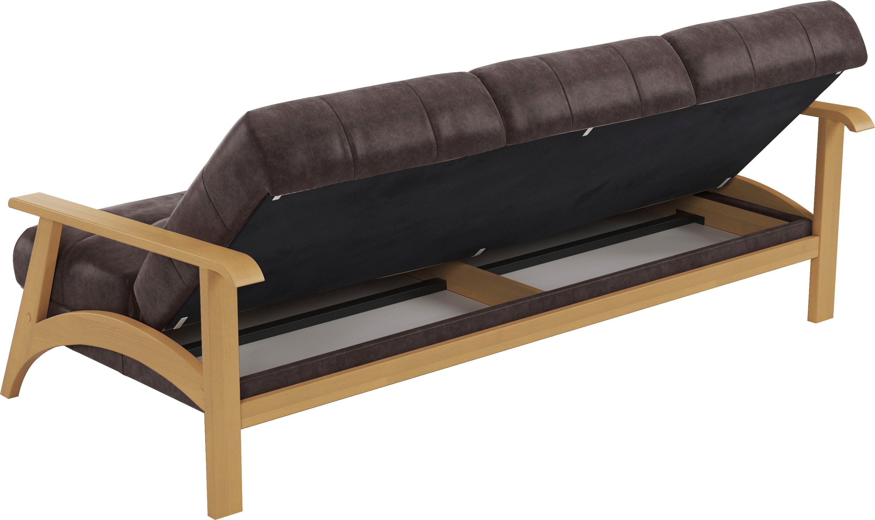 sit&more 3-zitsbank Billund Armleuningen van eikenkleurig beukenhout, verschillende bekledingen en kleuren