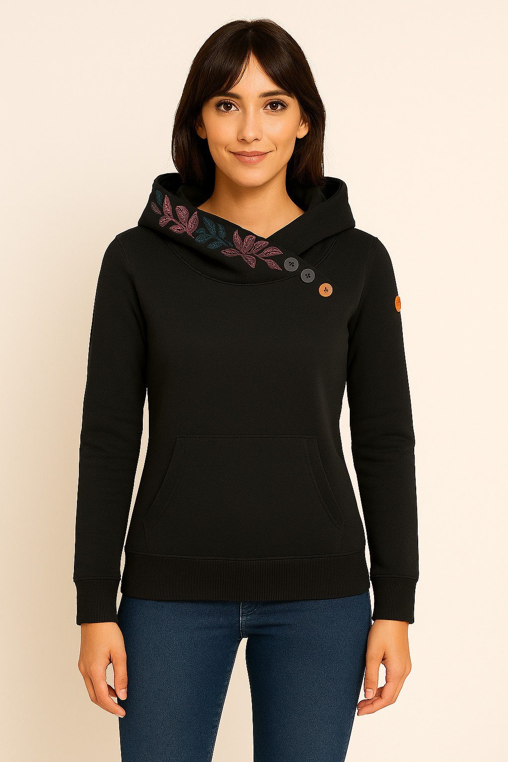 Ragwear Sweatshirt ANGELLIKA FLOWERS O met asymmetrische sjaalkraag
