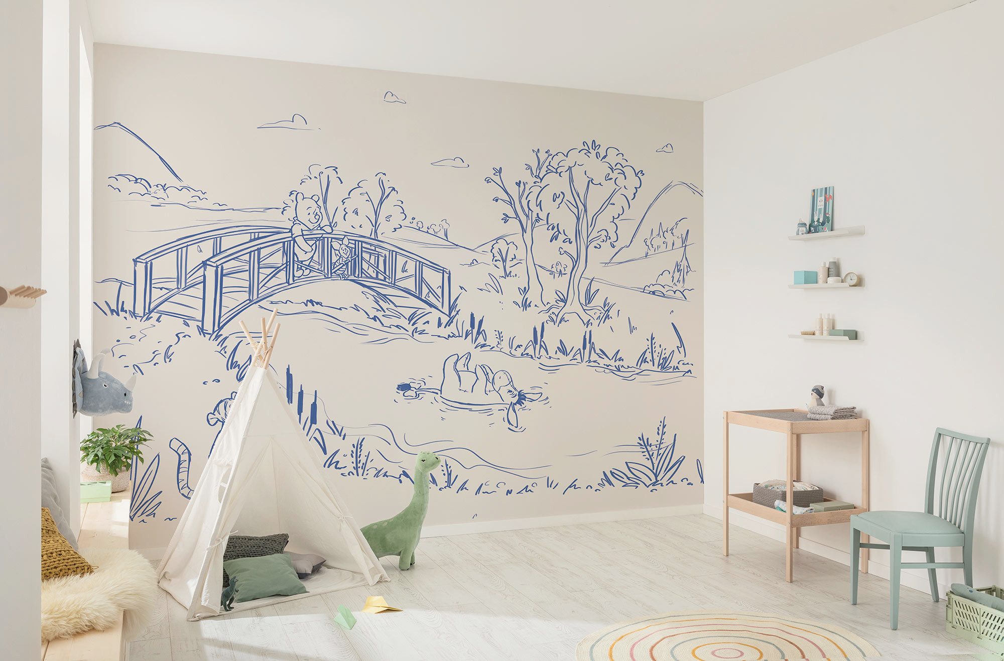 Komar Kinderbehang Disney Winnie the Pooh Blue Ink (1 stuk) overig behang multicolor
