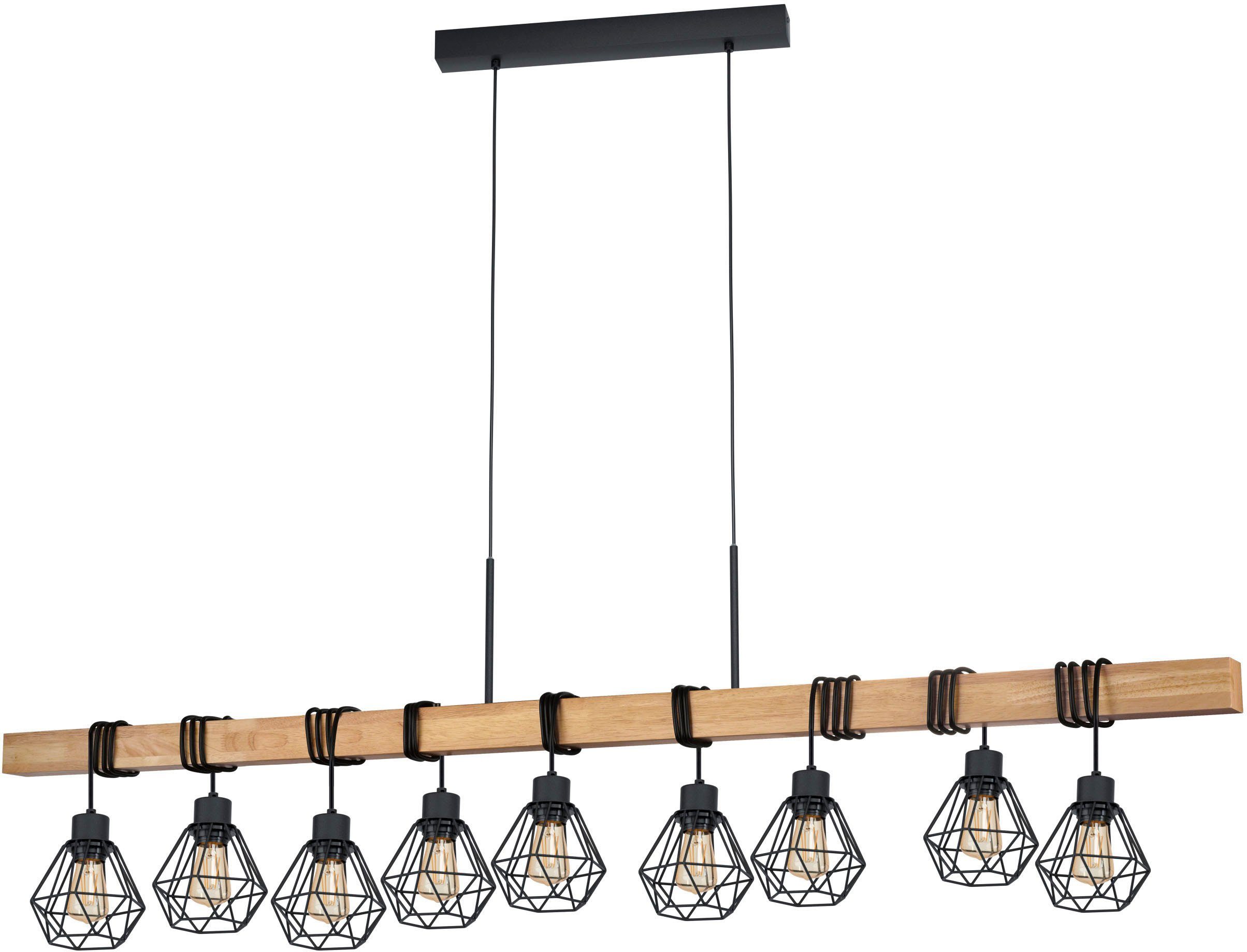 EGLO Hanglamp TOWNSHEND 5 zwart / l150 x h110 x b20 cm / van hout en metaal / retro / vintage