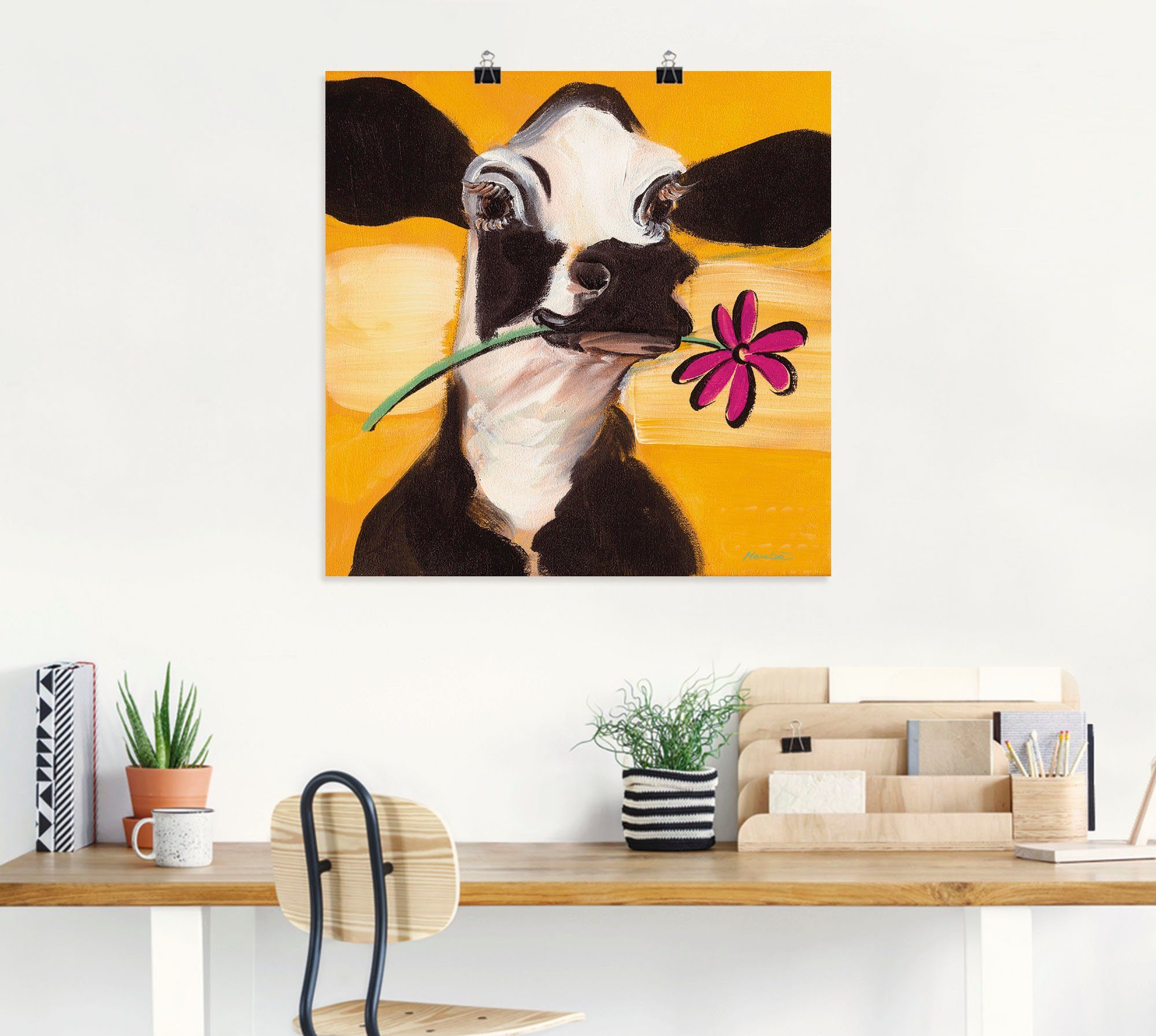 Artland Artprint Gelukkige koe als artprint op linnen, poster, muursticker in verschillende maten