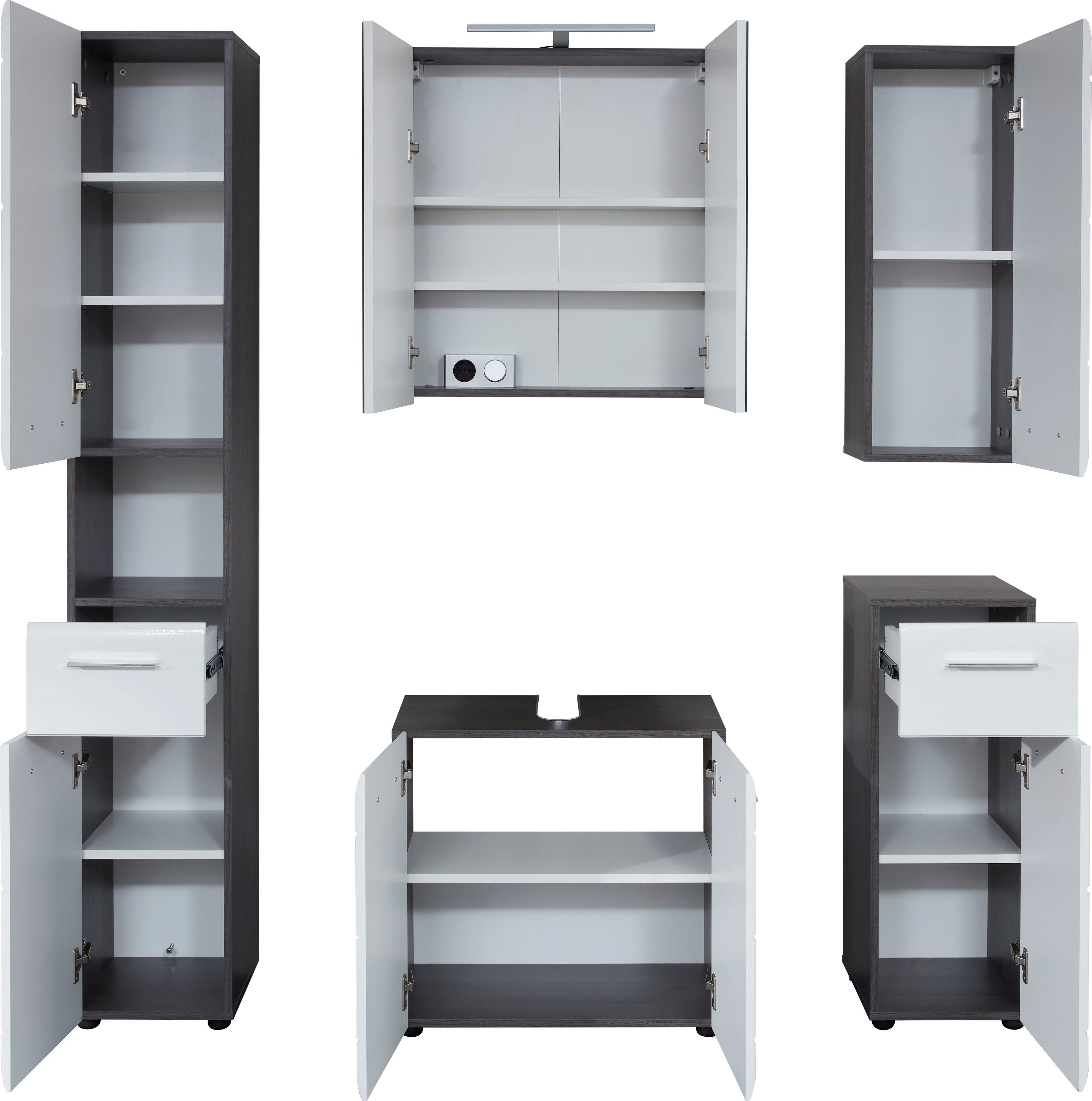 INOSIGN Badkamerserie Sovana Badkamermeubels met hoogglanzende fronten inclusief opbouwverlichting (set, 5-delig)
