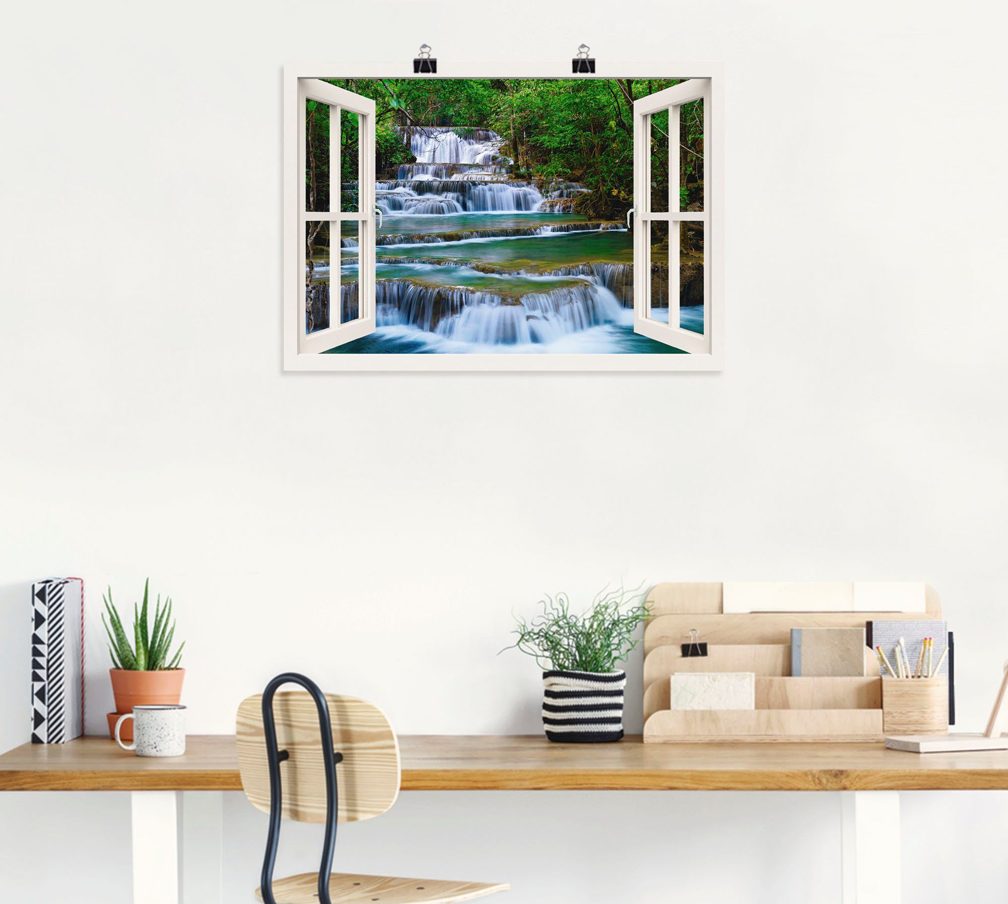 Artland Artprint Blik uit het venster waterval in Kanchanaburi als artprint op linnen, poster, muursticker in verschillende maten