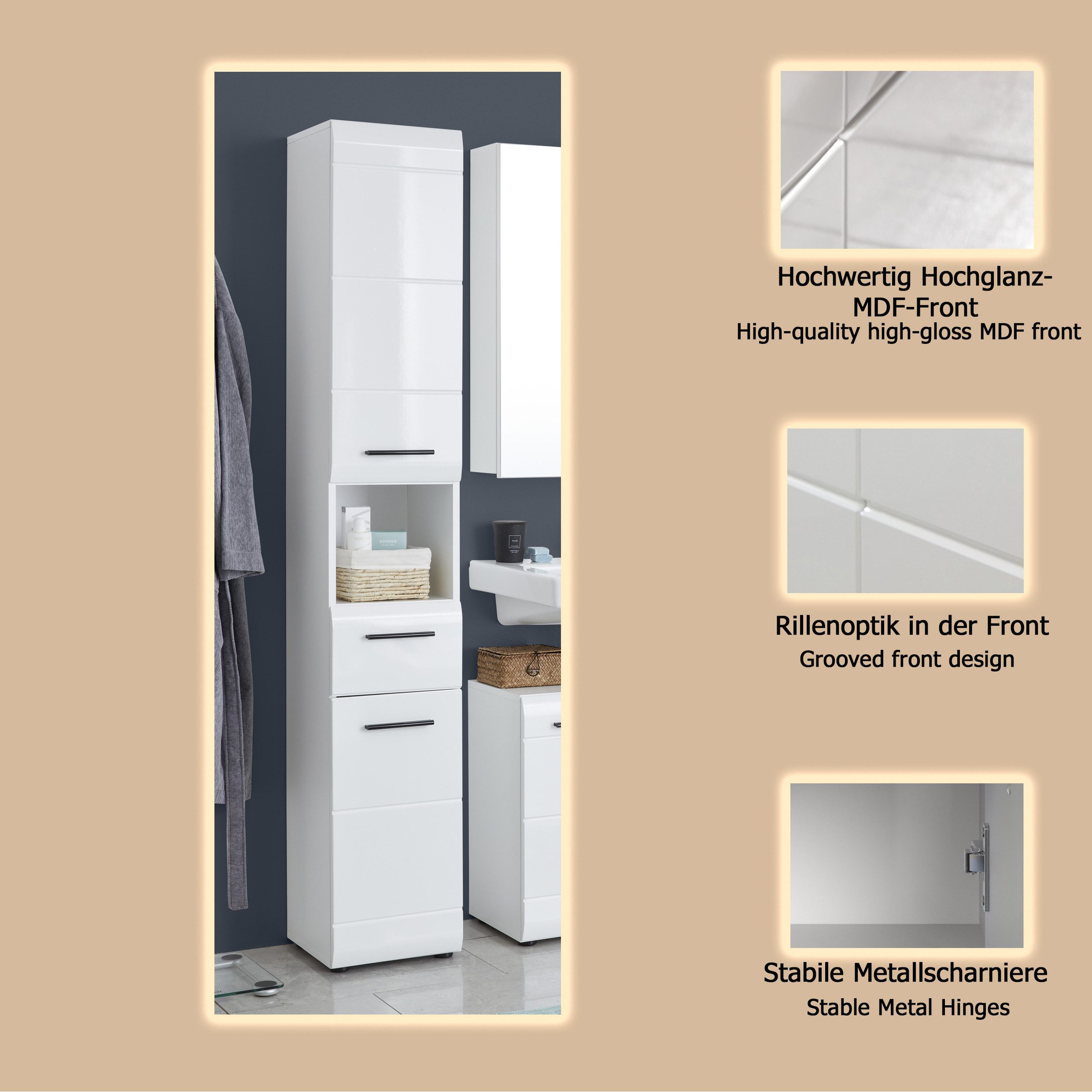 welltime Hoge kast Sovana Badkast met een lade en 5 vakken - (B/D/H) 30/31/182 cm