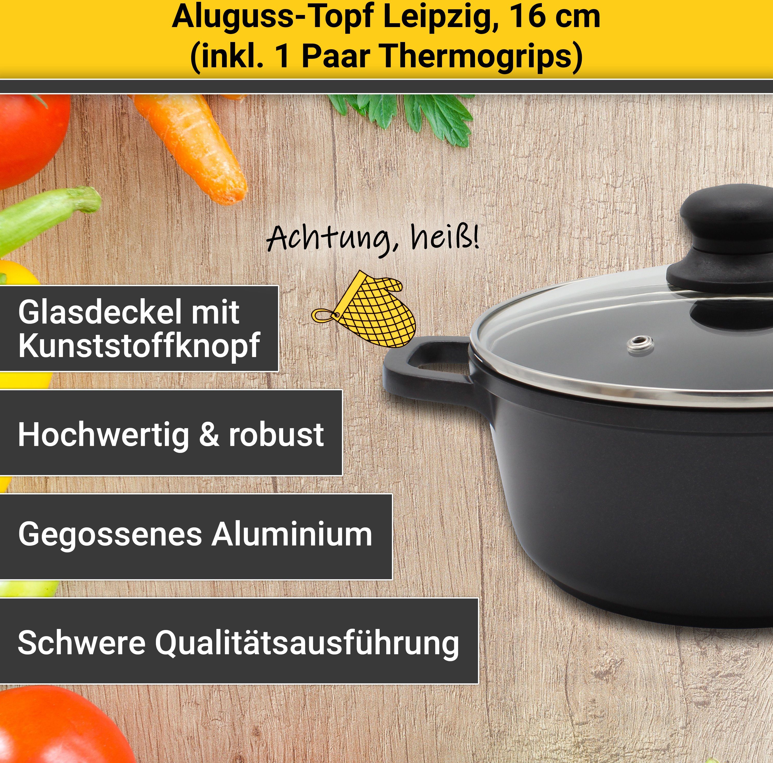 Krüger Braadpan Gietaluminium braadpan met glazen deksel inclusief thermogrepen LEIPZIG (1-delig)