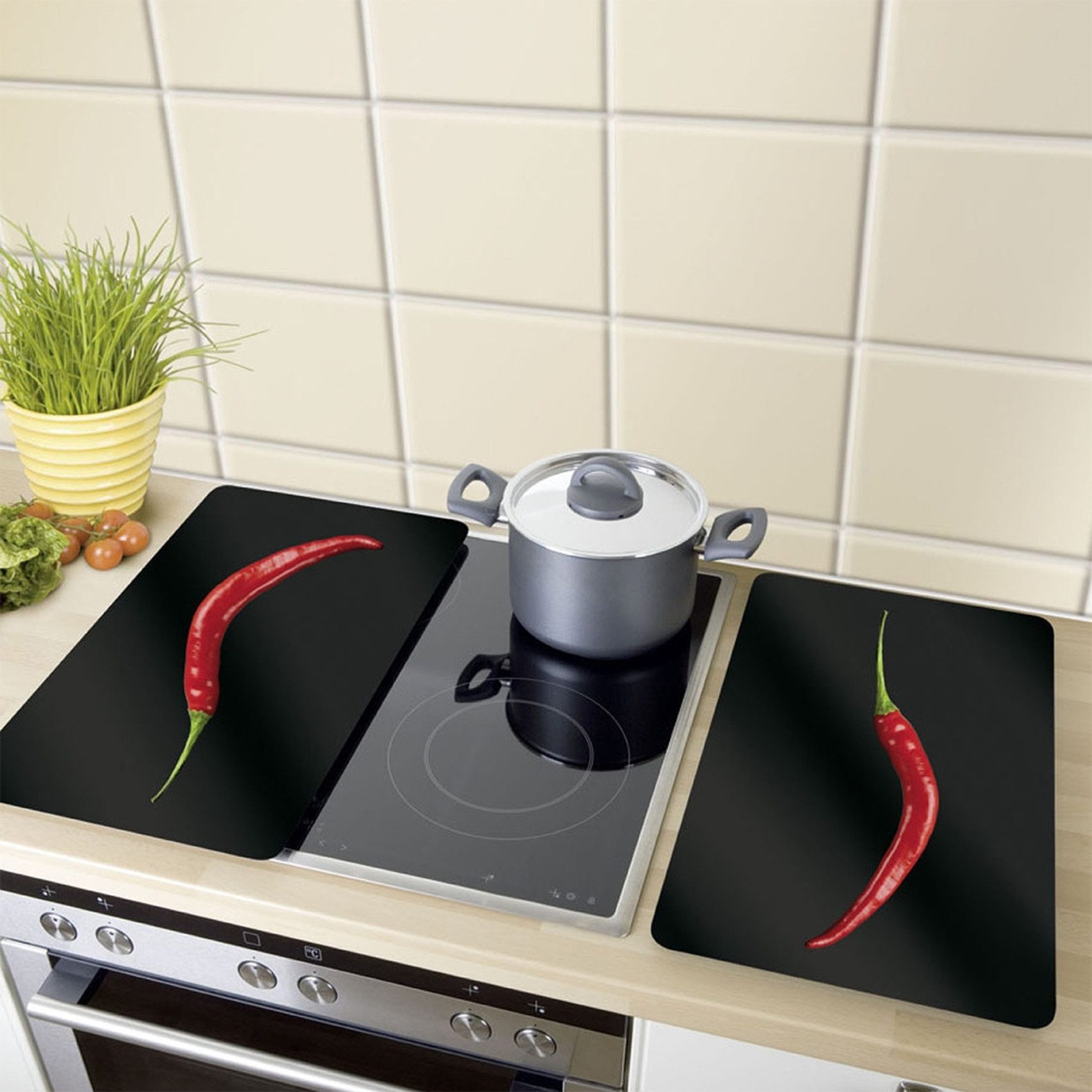 WENKO Kookplaatdeksel Universeel model Heet Peper (set, 2-delig)