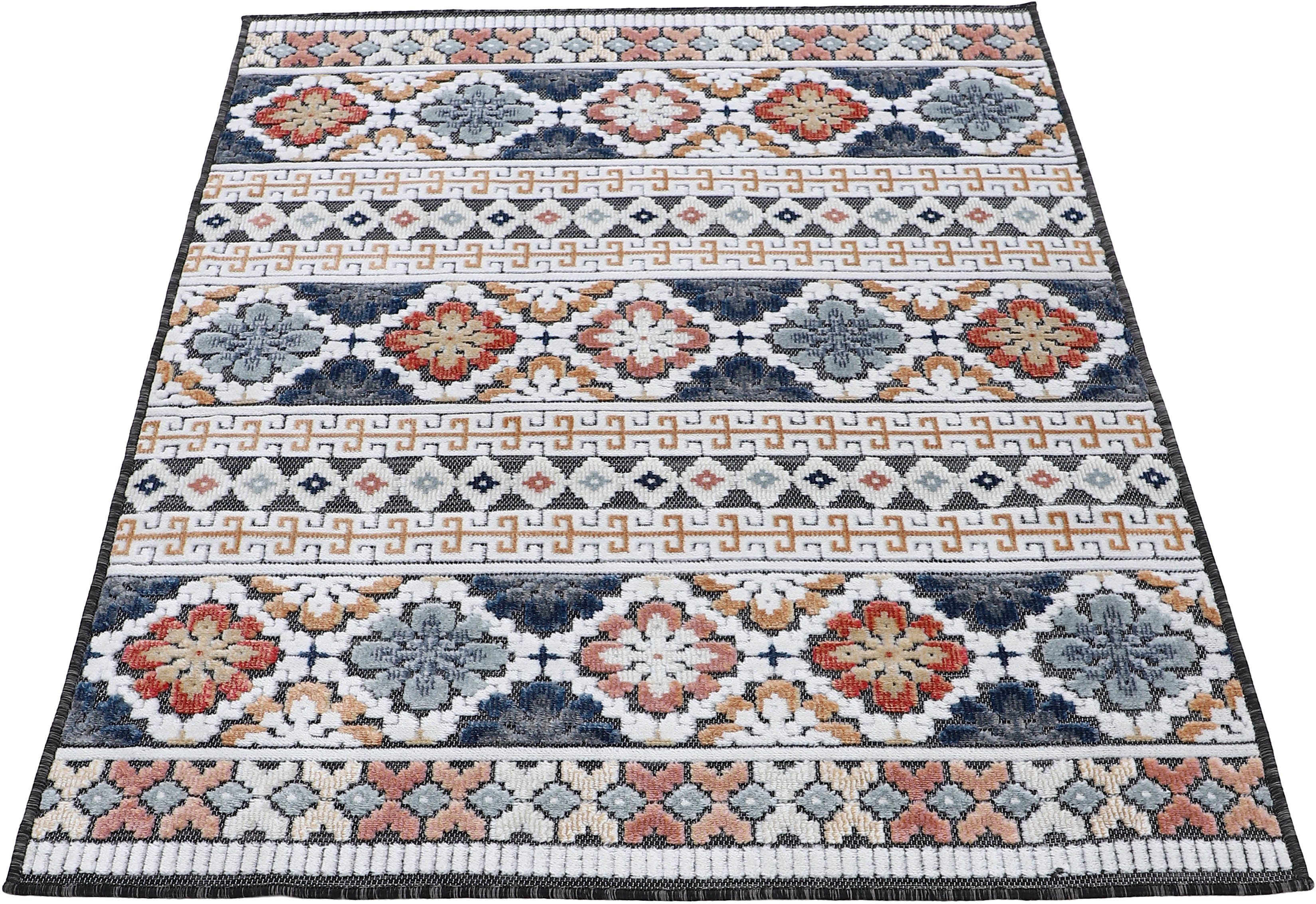 carpetfine Vloerkleed Deja 103 robust vlakweefsel, motief - florale palmbladeren, hoog-laag effect