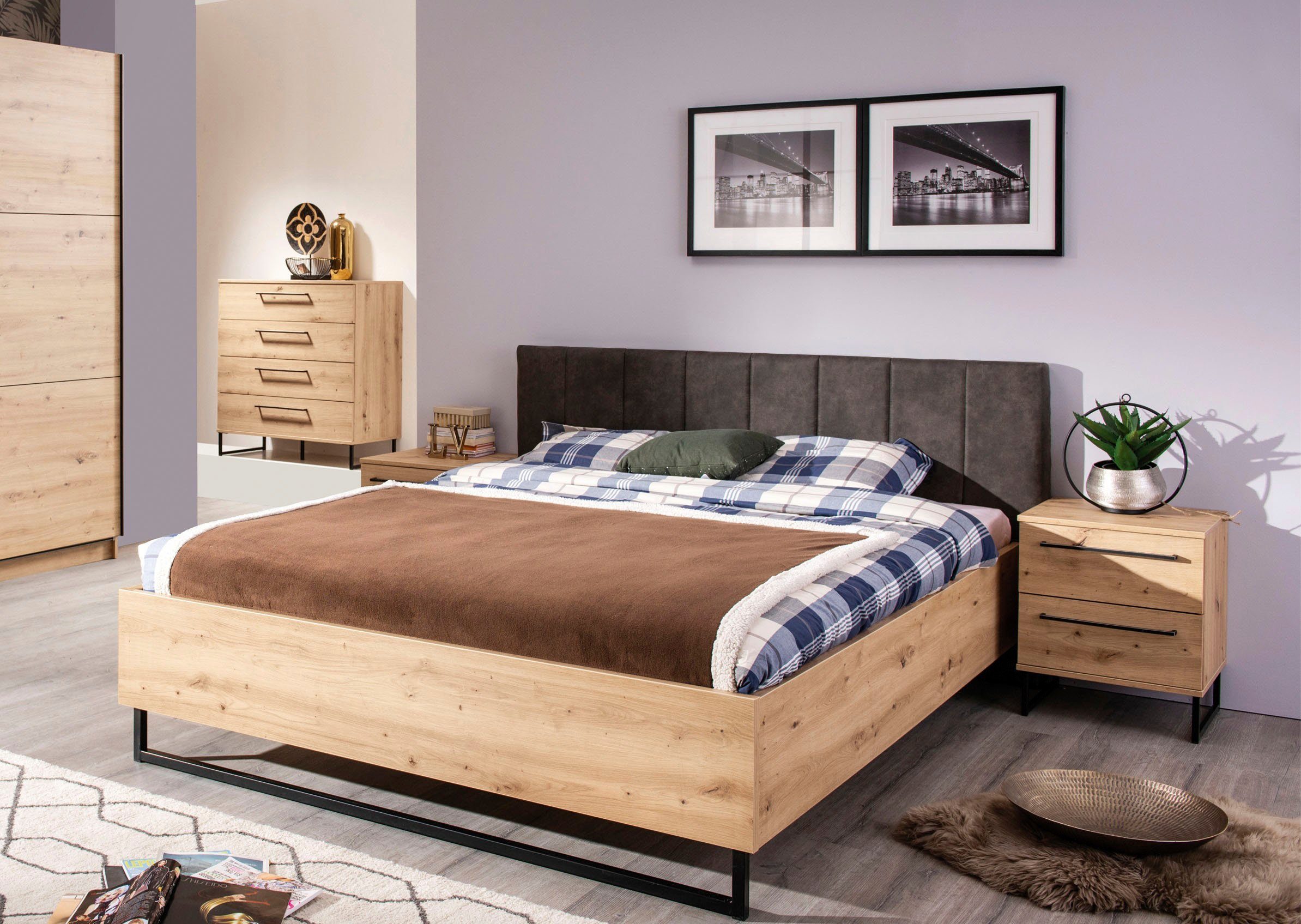 INOSIGN Bedframe SARDINIA met gepolsterde hoofdeinde, metalen voet in schaatsvorm, 160 of...