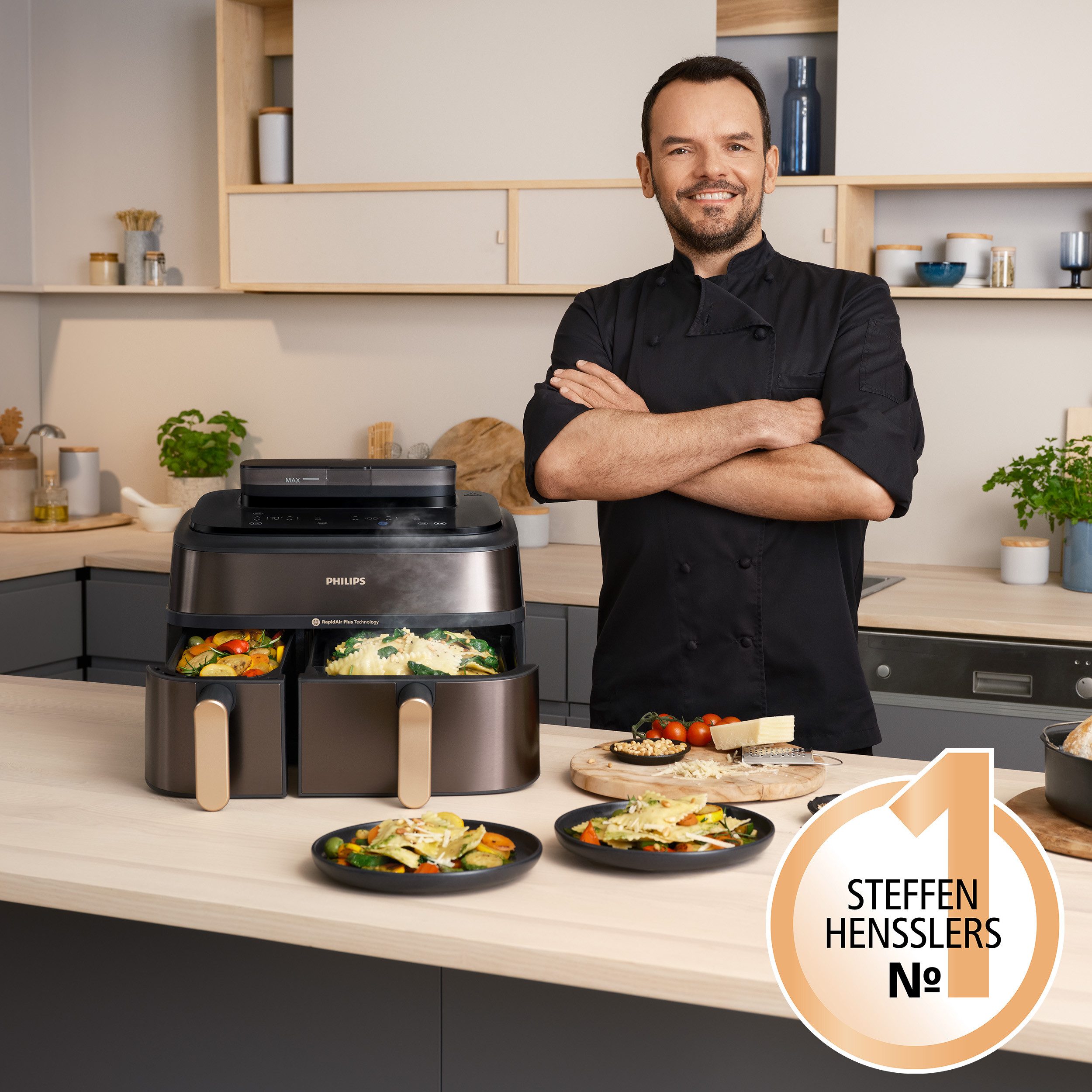 Philips Airfryer NA552/00 Steam Airfryer 5000 Series Dual Basket 9L Kapazität (3L+6L)