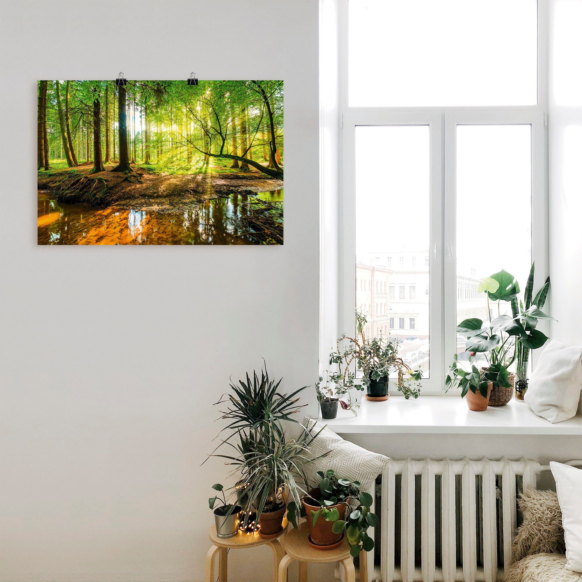 Artland Artprint Bos met beek als artprint van aluminium, artprint voor buiten, artprint op linnen, poster, muursticker