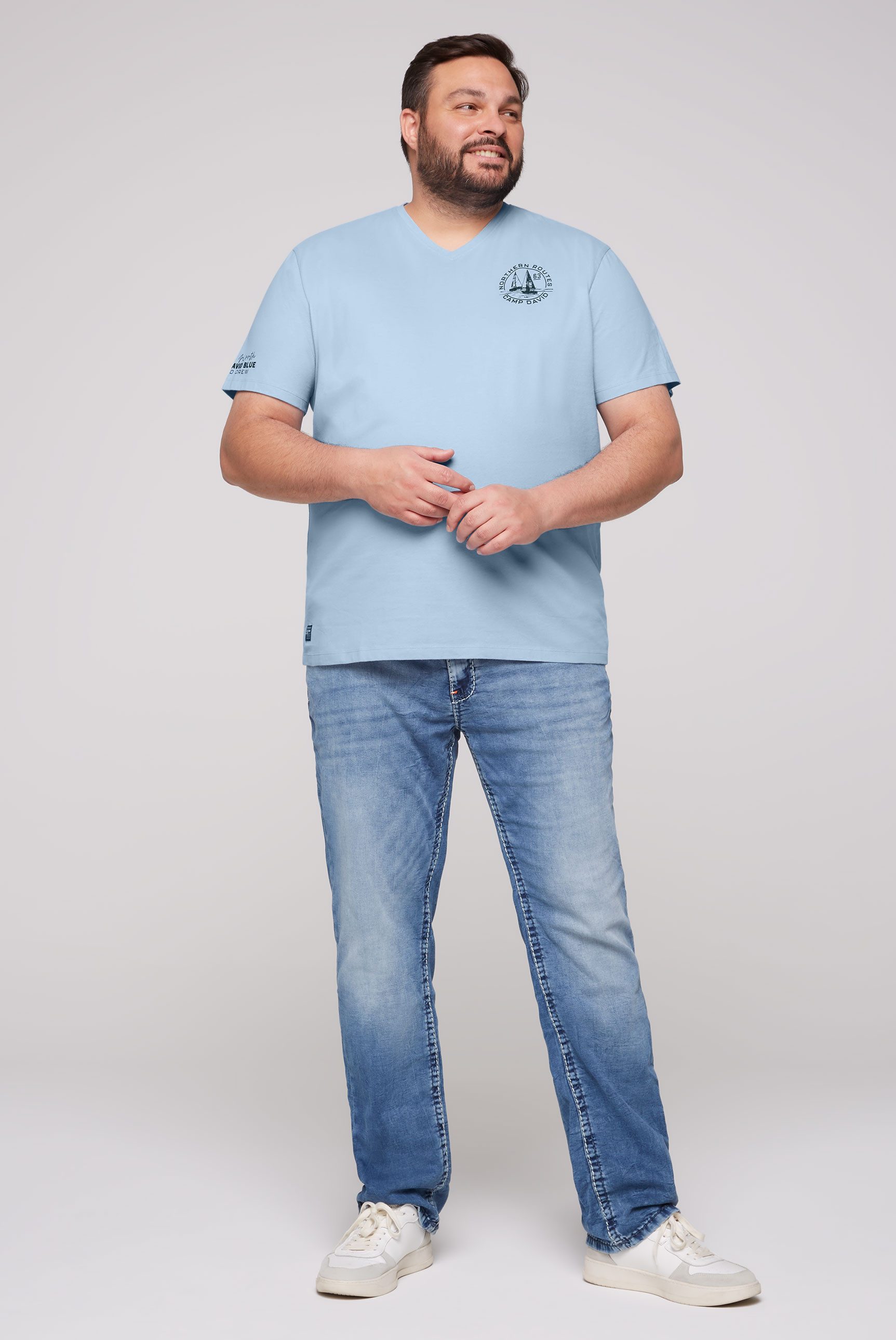 CAMP DAVID Shirt met V-hals met maritieme prints