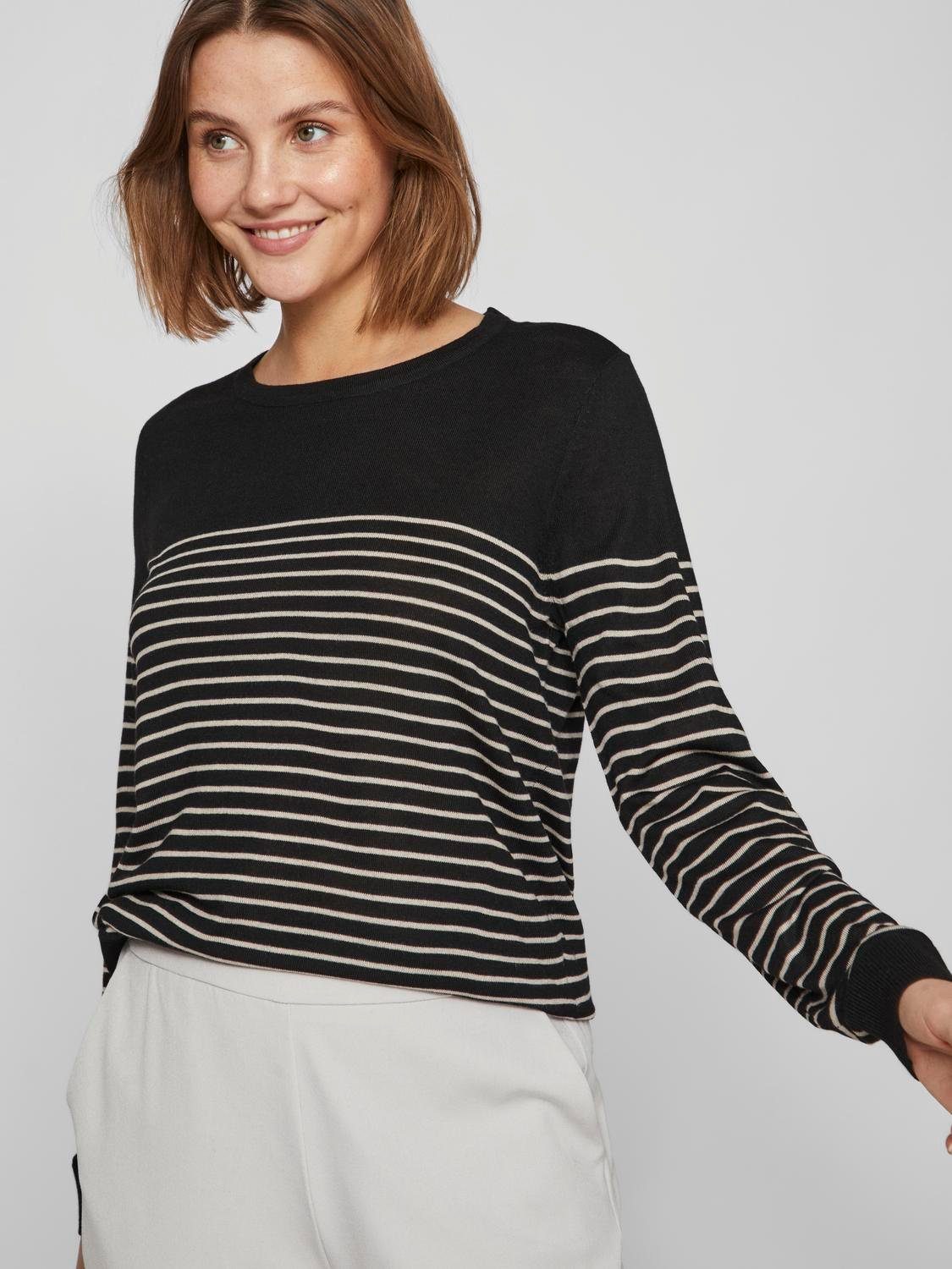 Vila Trui met ronde hals Stilvoller Feinstrickpullover VIABELLA OPEN O-NECK L S KNIT TOP NOOS (Met ronde hals en geribde boorden)