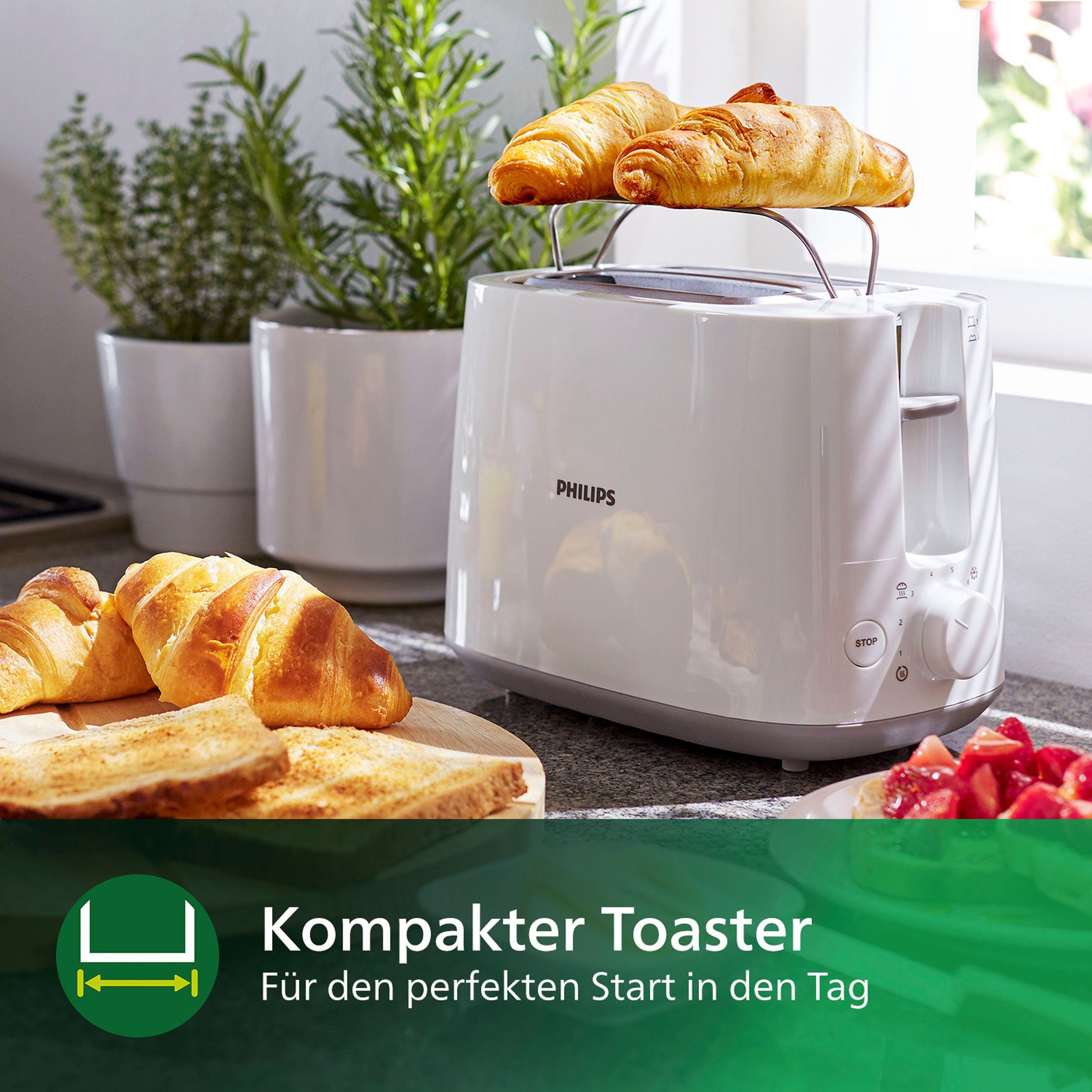 Philips Toaster HD2581/00 geïntegreerde opzethouder voor broodjes, wit