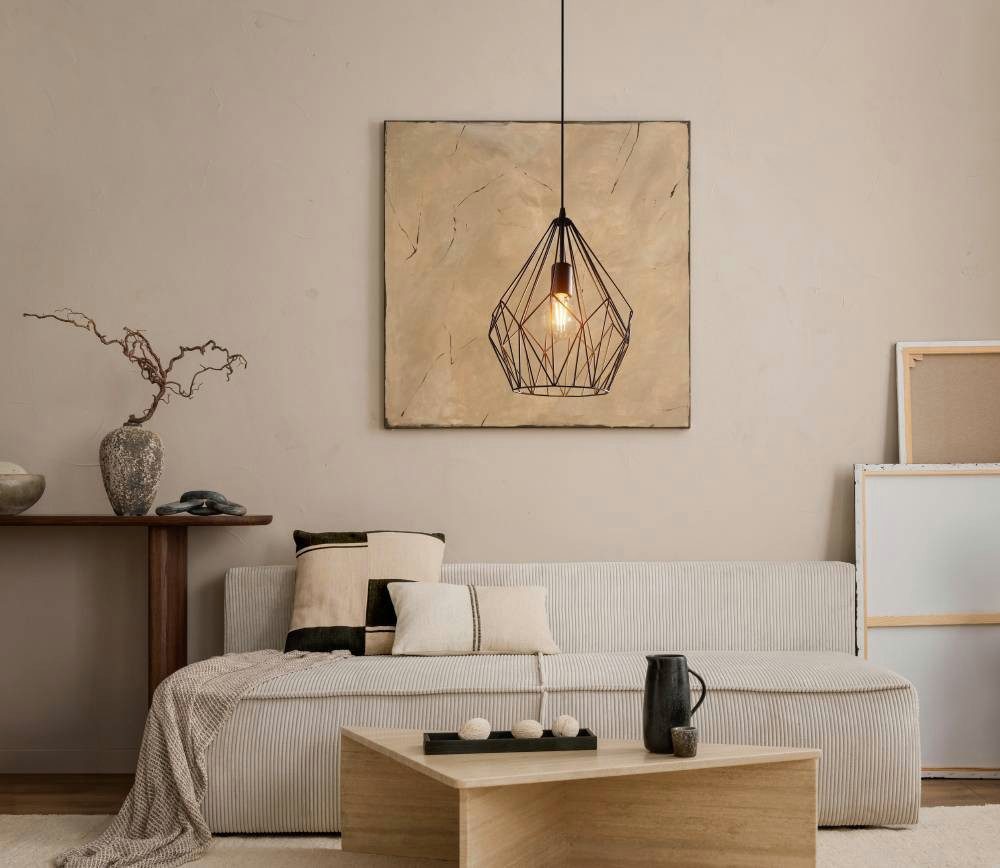EGLO Hanglamp CARLTON hanglamp, zwart, staal, excl. lichtbron, retro Vintage hanglamp, retro hanglamp, kleur: zwart, fitting: E27