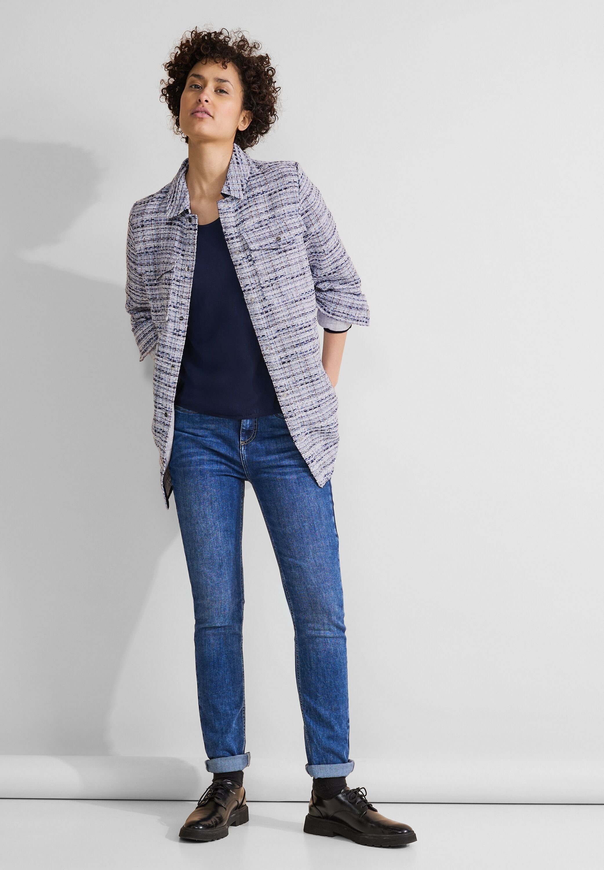 STREET ONE Lange blazer in meerkleurige bouclé-look