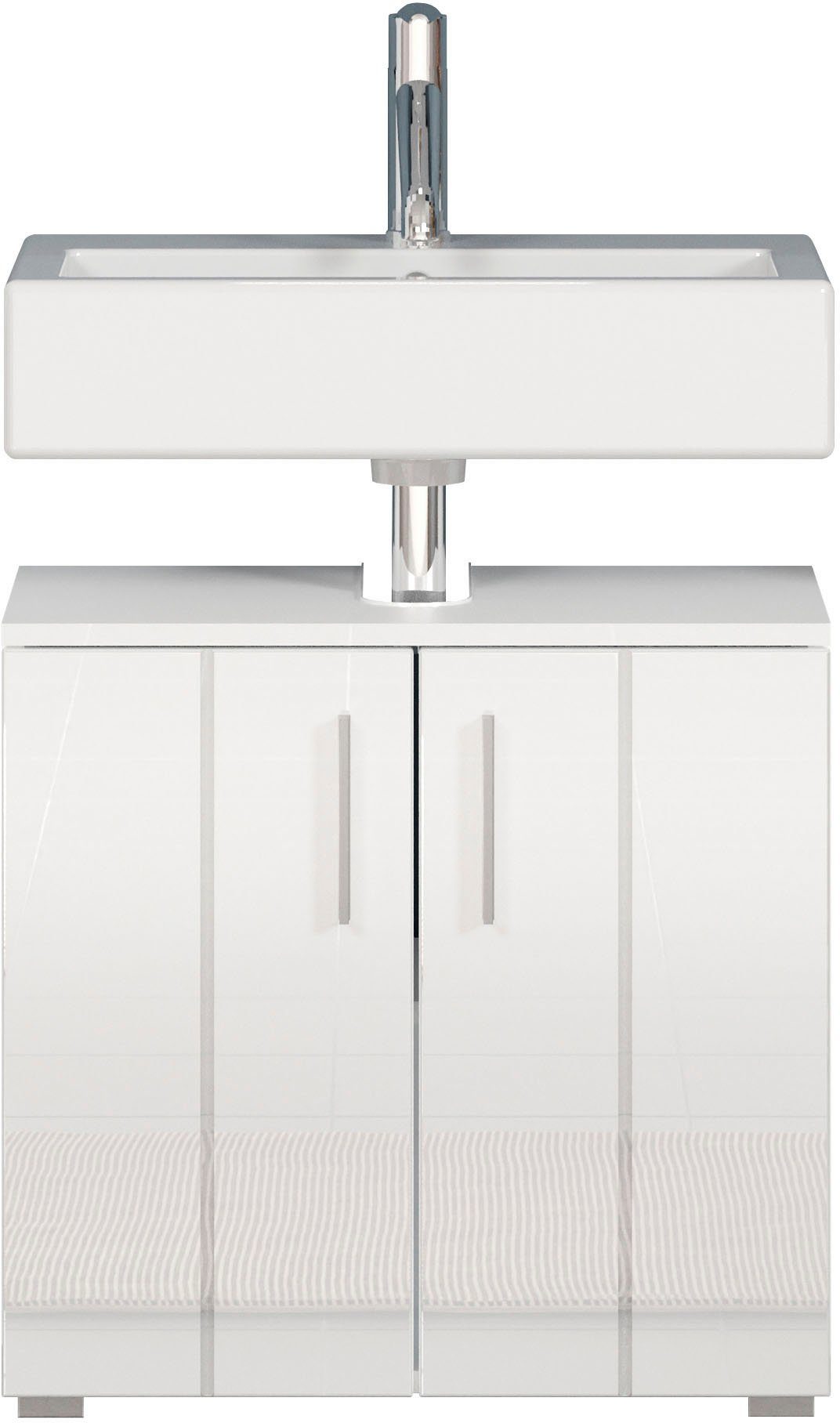 welltime Wastafelonderkast Praag Wastafel in hoogglans wit - 60/34/58 cm - Sifonuitsparing 7/24 cm (1 stuk)