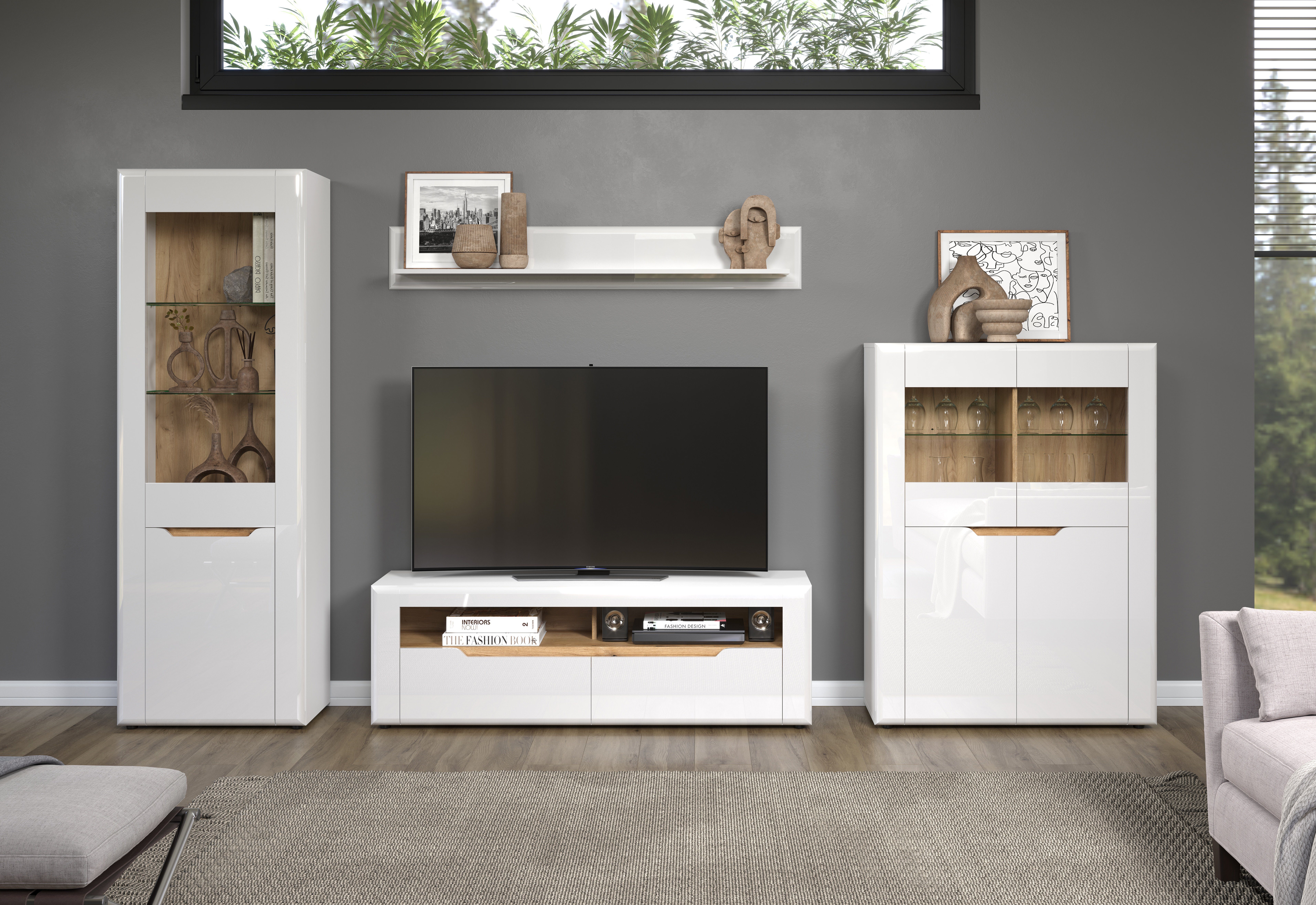 INOSIGN Wandmeubel Graz Afm. gemonteerd (B/D/H in cm): 341x40x192 - hoogglansfronten (complete set, 4-delig)