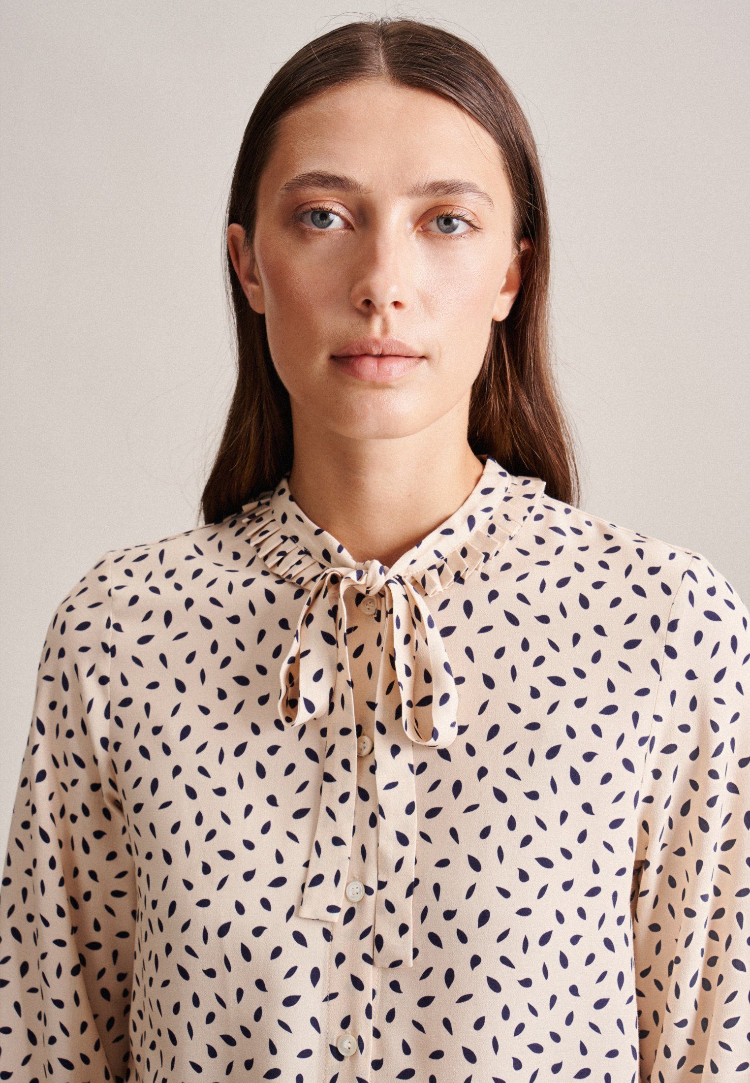 seidensticker Klassieke blouse Zwarte roos Lange mouwen ronde hals print