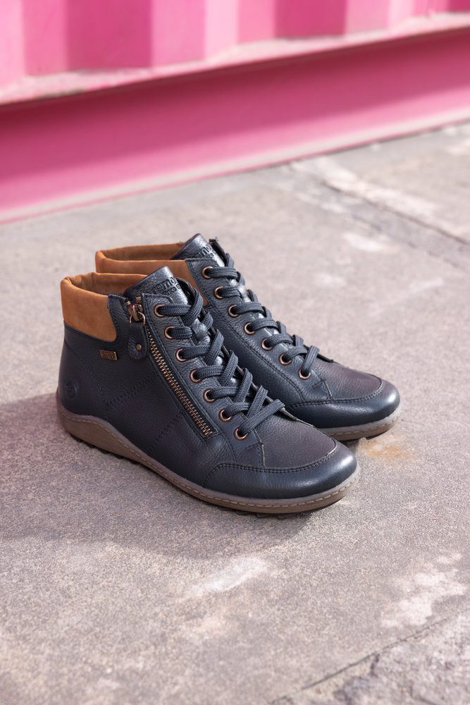 Remonte Veterschoenen flats, comfort schoen, enkellaars met logo-embossing en contraststiksels