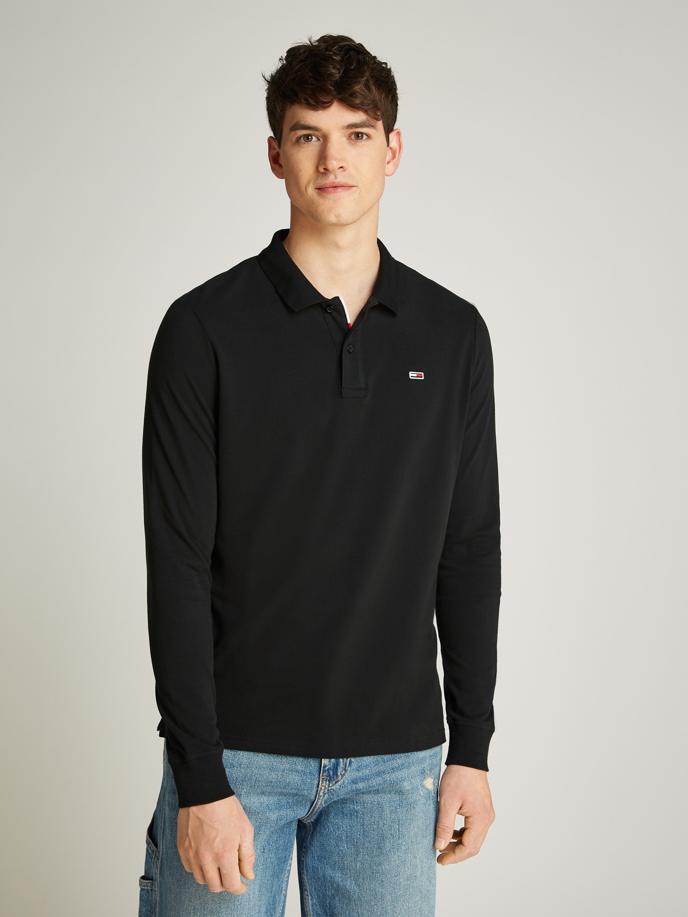 Tommy Jeans Plus Poloshirt met lange mouwen TJM SLIM PLACKET POLO LS EXT in grote maten, logoborduring