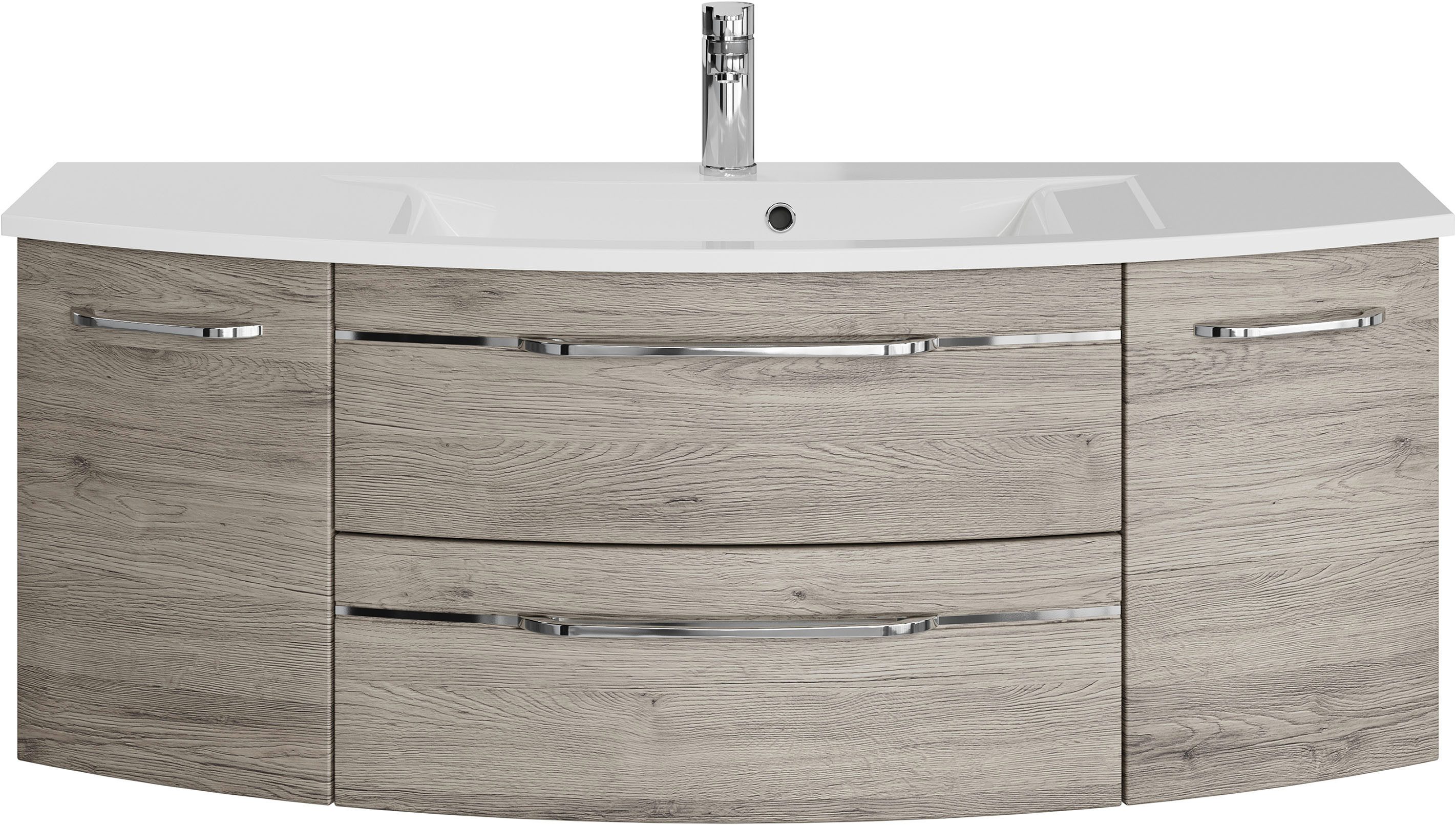 Saphir Wastafelonderkast Serie 7045 Mineralmarmor-Waschtisch und Unterschrank, 131 cm breit