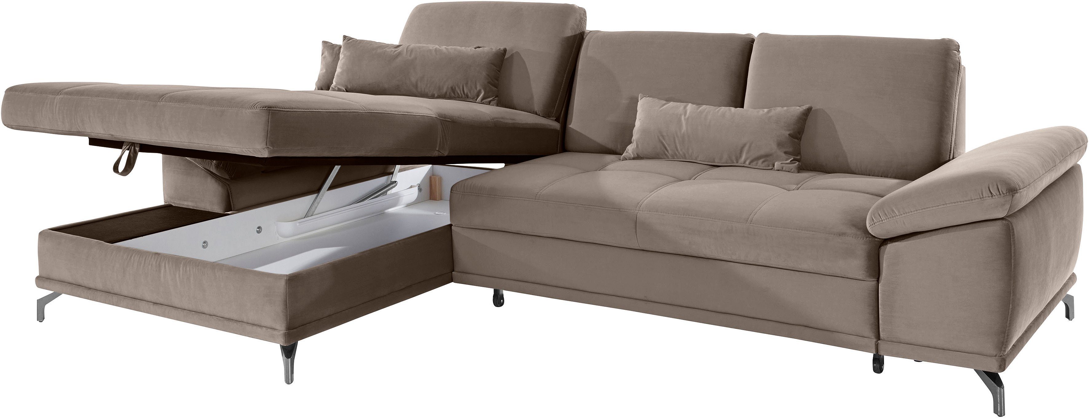 Places of Style Hoekbank Costello L-vorm, met zitdiepteverstelling, armleuningverstelling en