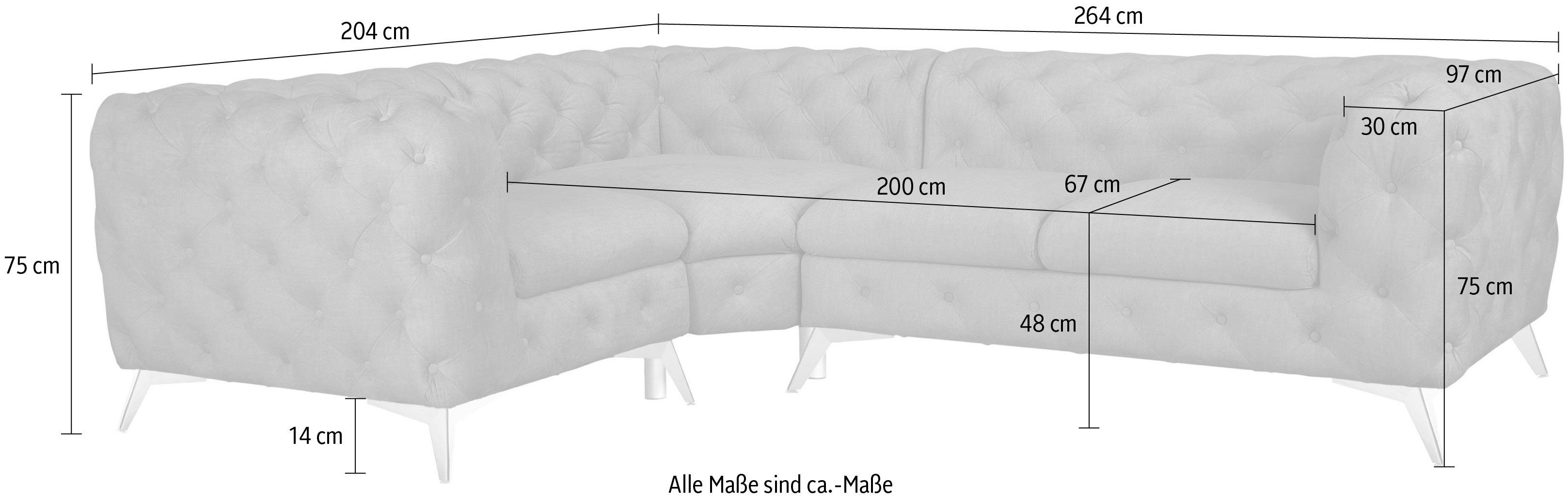Leonique Chesterfield-bank Glynis L-vorm luxueuze capitonnage, moderne chesterfield look, kleur van de poten ter keuze