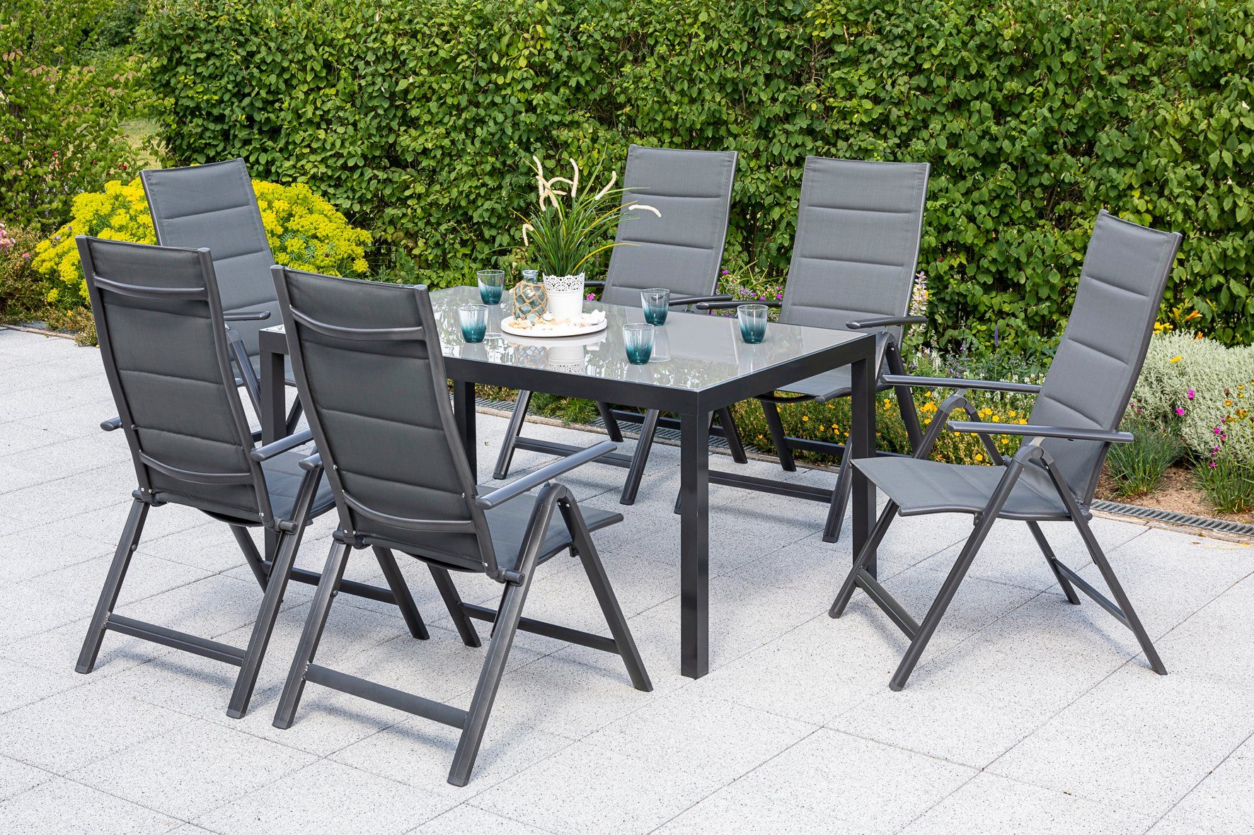 MERXX Tuin-eethoek Taviano 6 klapstoelen, 5-voudig verstelbaar, tafel (set, 7-delig) tuinsets