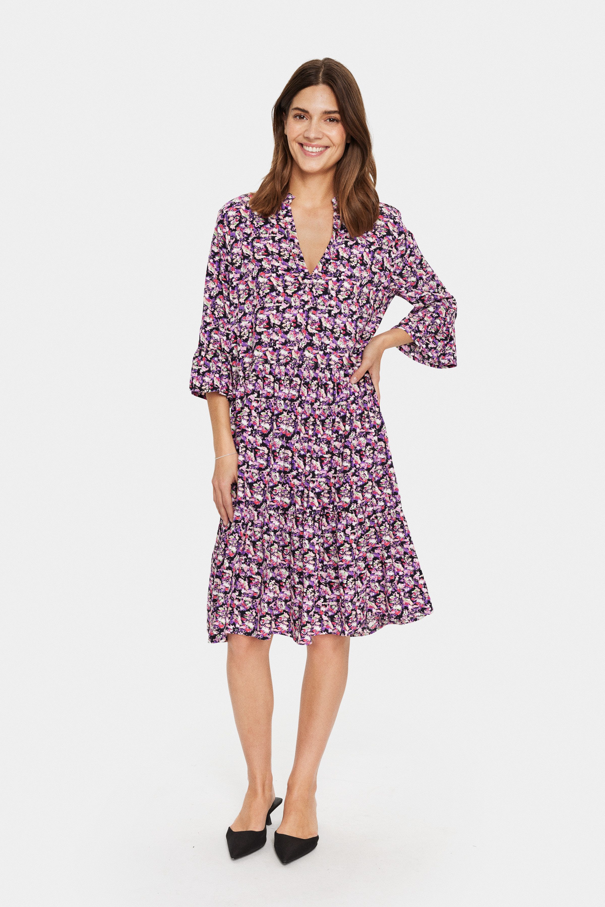 Saint Tropez Blousejurk EdaSZ dress met volants en 3/4 mouwen
