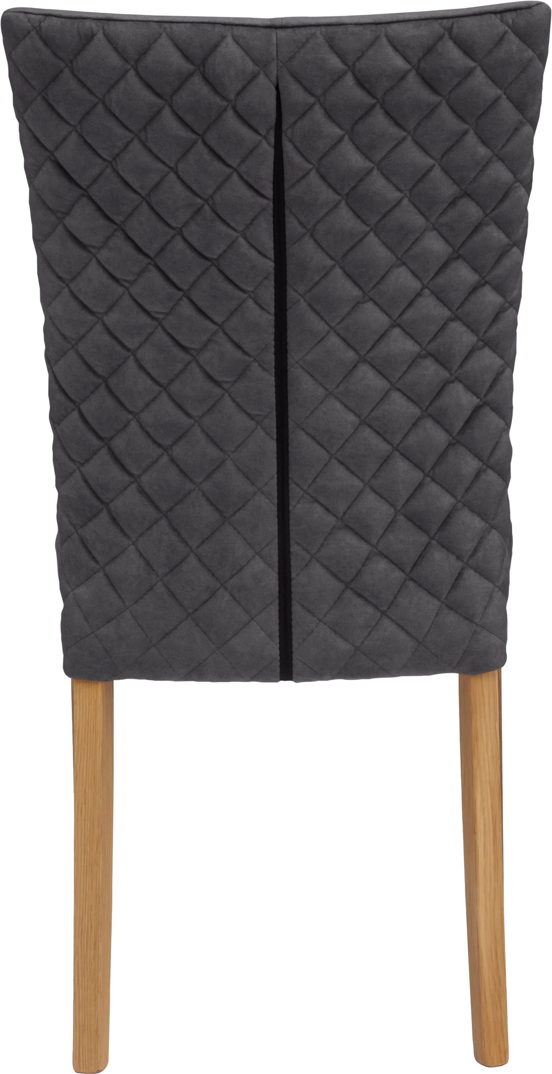 Leonique Eetkamerstoel Vence met ruitstiksel in de rugleuning, poten van massief eiken (set, 2 stuks)