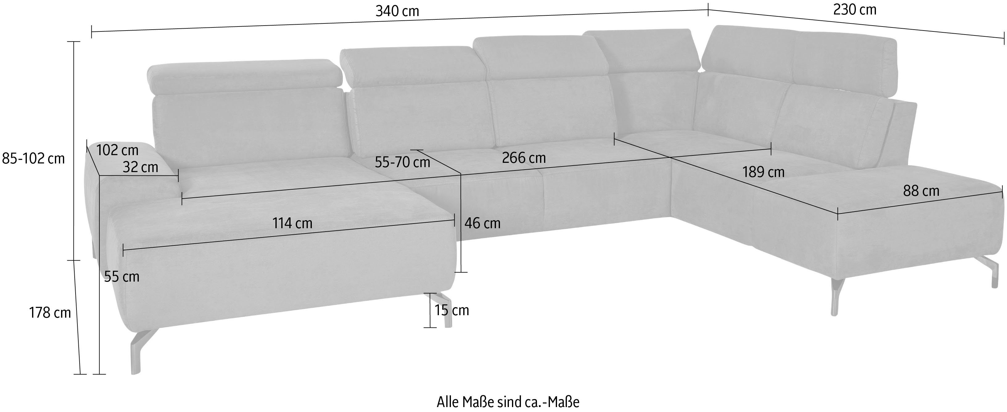 sit&more Zithoek Gizeh U-vorm 15 cm poothoogte, inclusief zitdiepteverstelling en verstelbare hoofdsteun