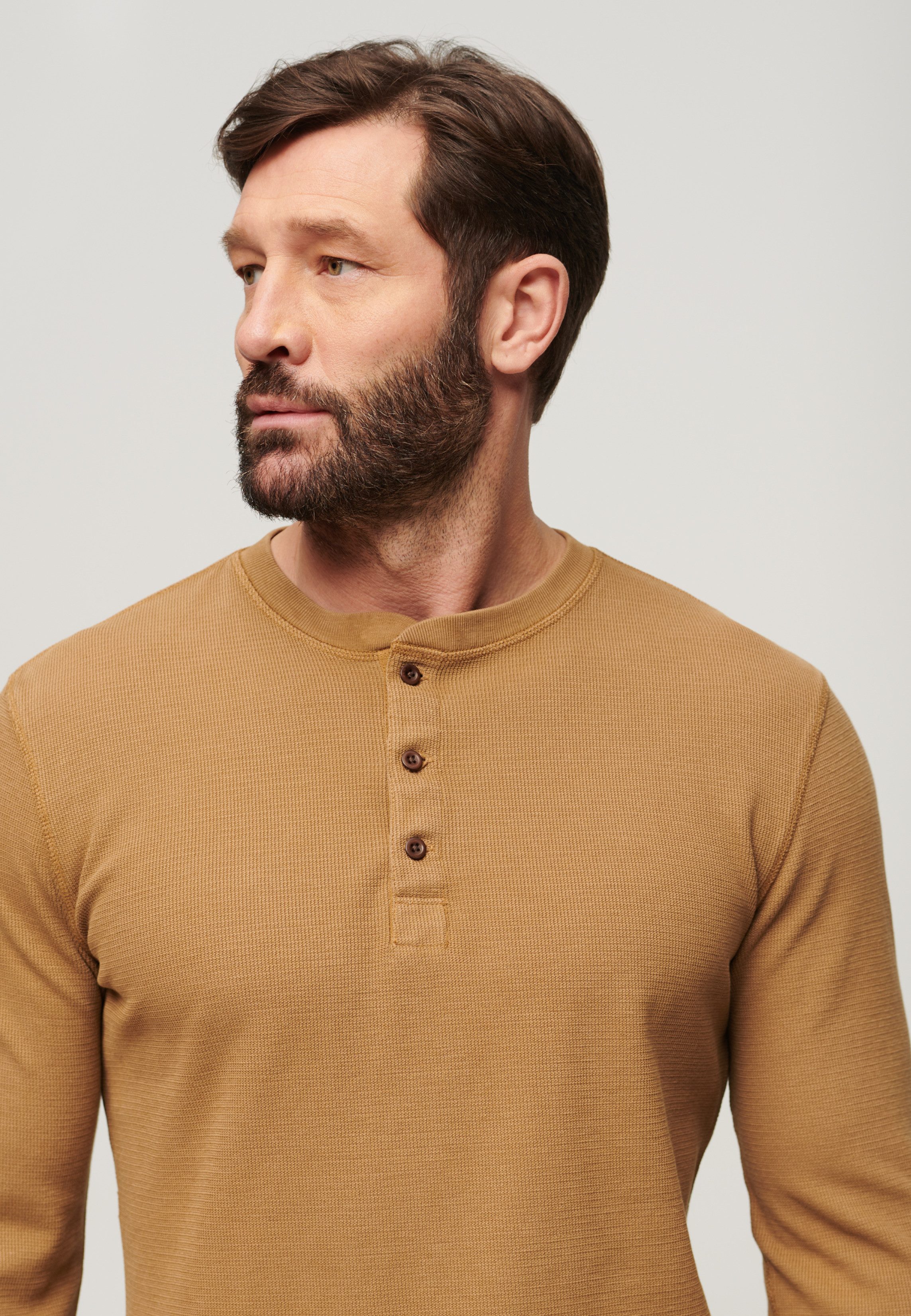 Superdry Shirt met lange mouwen WAFFLE LONG SLEEVE HENLEY TOP