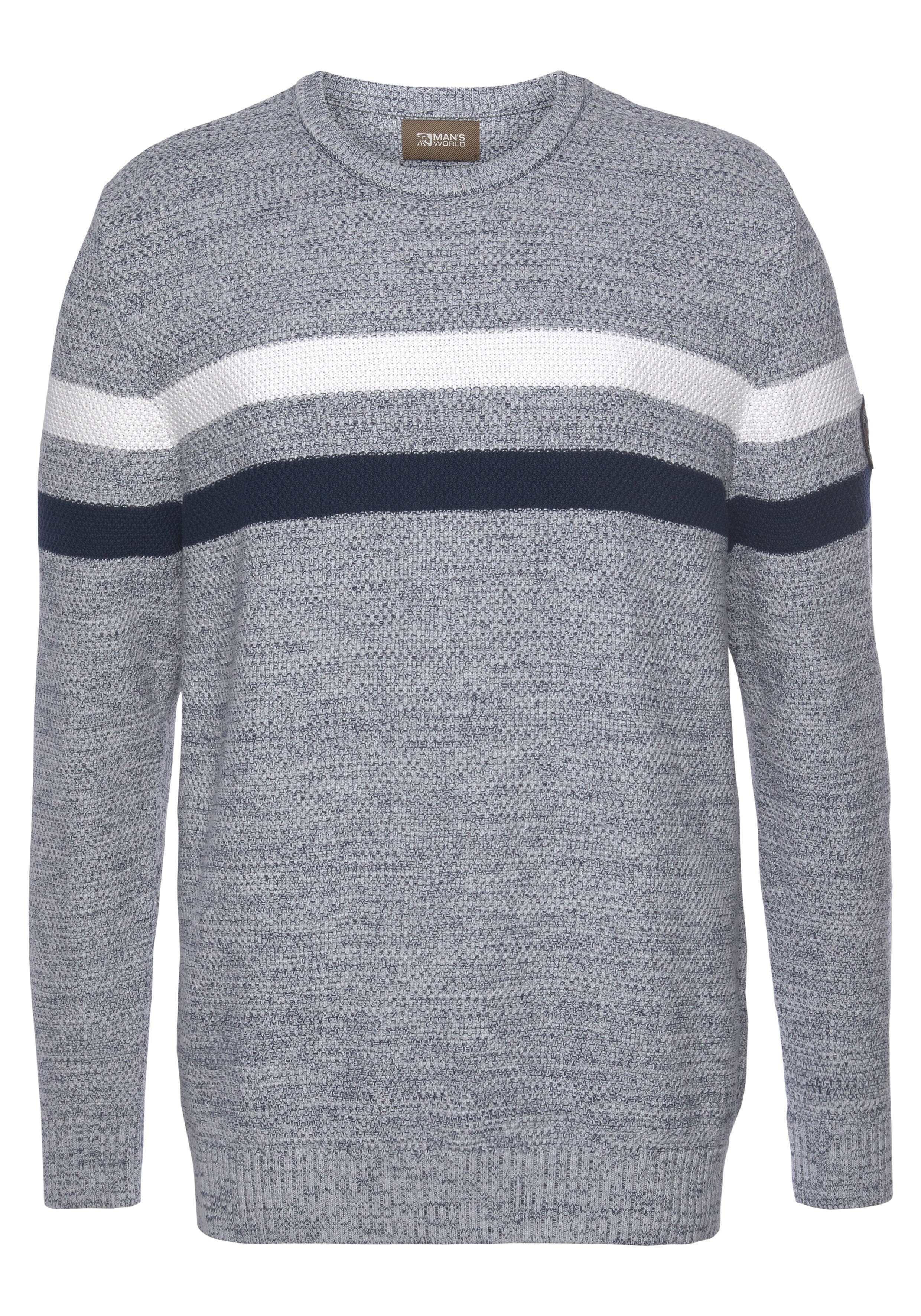 Man's World Trui met ronde hals Tot maat 5 XL in gemêleerde look