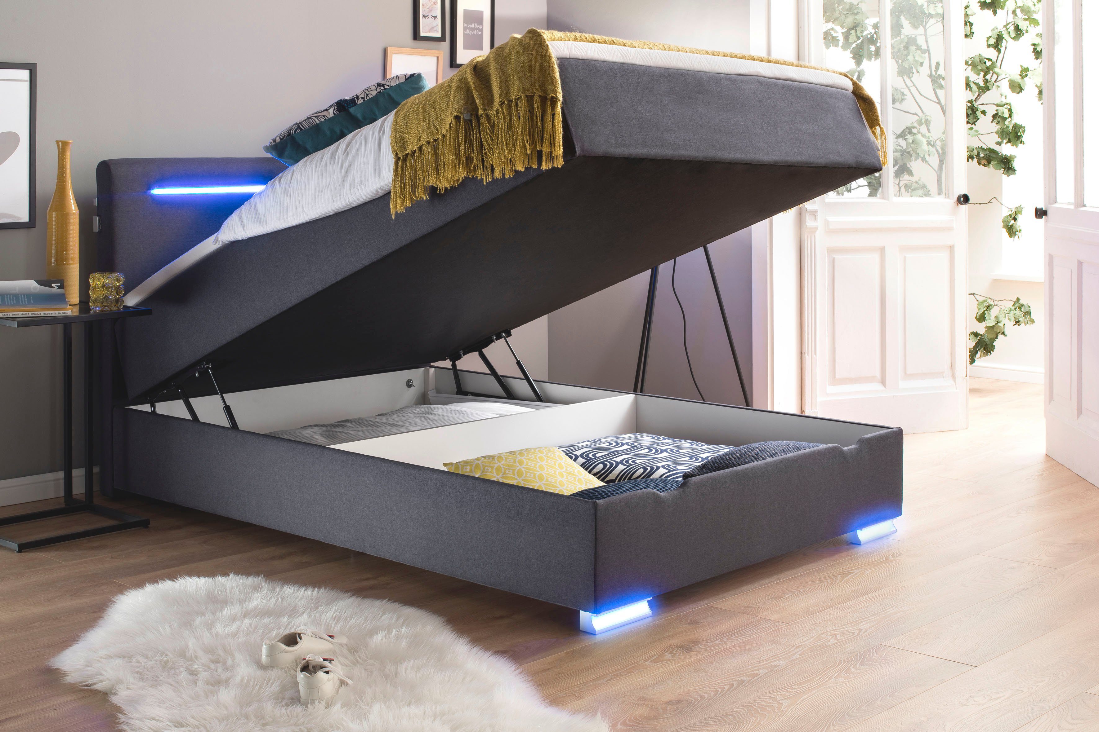 meise.möbel Boxspring Las Vegas Voeten en hoofdbord met ledverlichting, met bedkist en topmatras