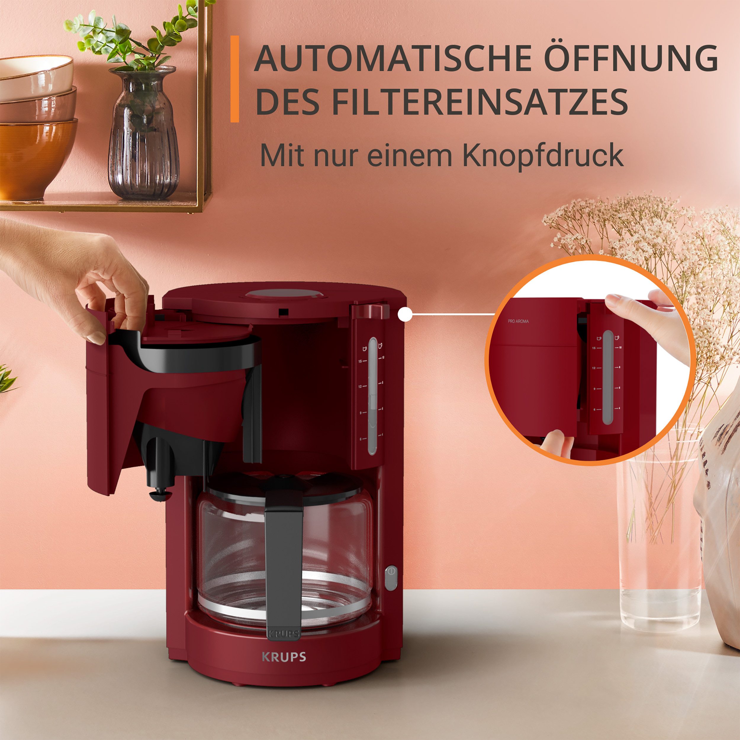 Krups Filterkoffieapparaat F30908 Pro Aroma, met glazen kan, 1,25l capaciteit, 10-15 kopjes, 1050w, zwart