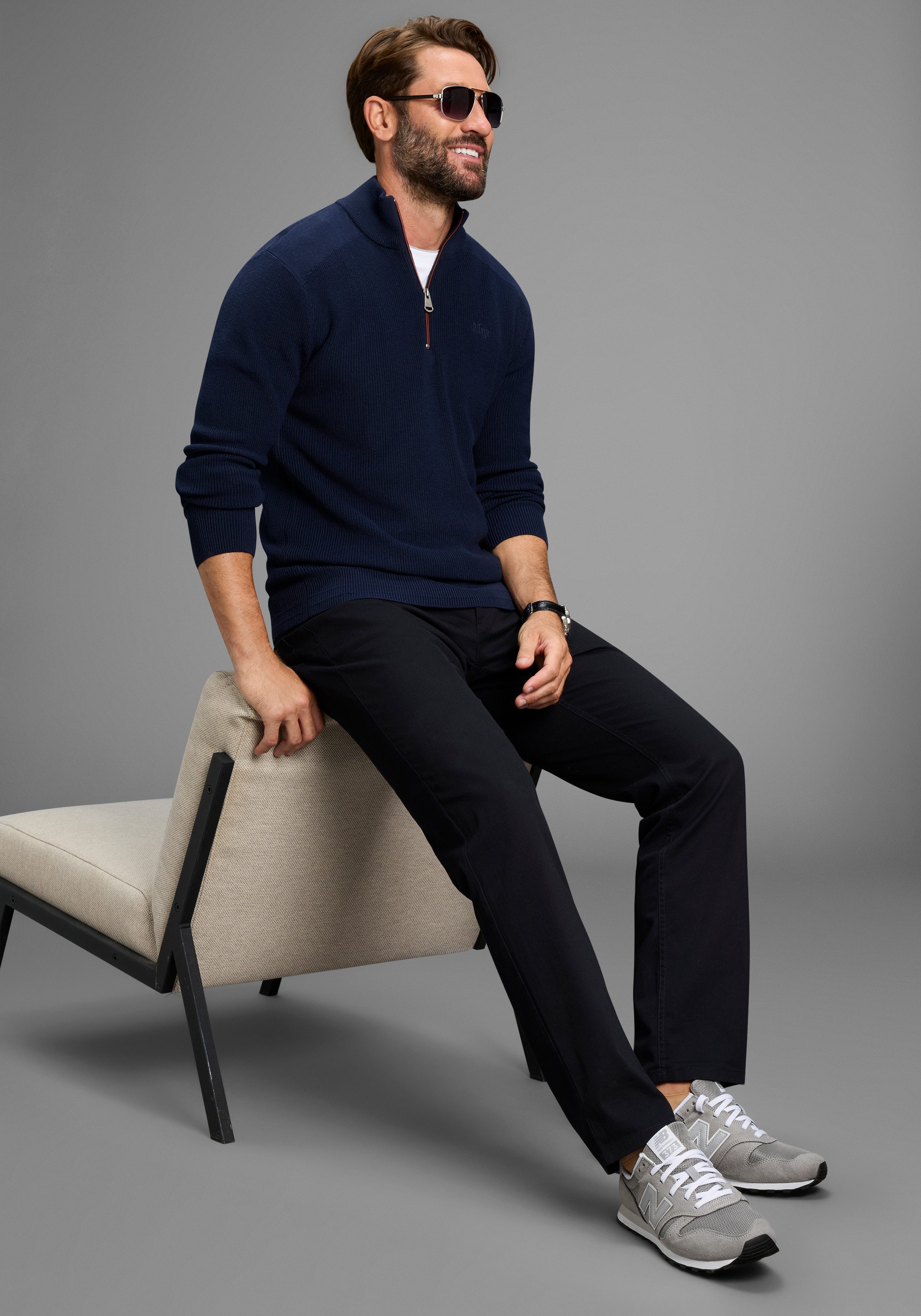 Man's World Schipperstrui Nieuwe Collectie ! met contrasterende ritssluiting