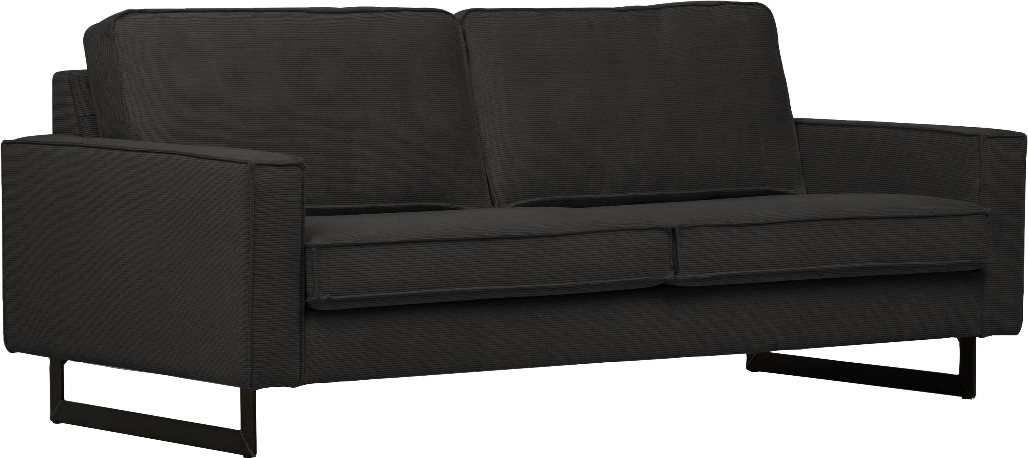 Places of Style 3-zitsbank Pinto, 206 cm, cord, chenille, leerlook met keder, zwarte metalen voeten, golfondersteuning