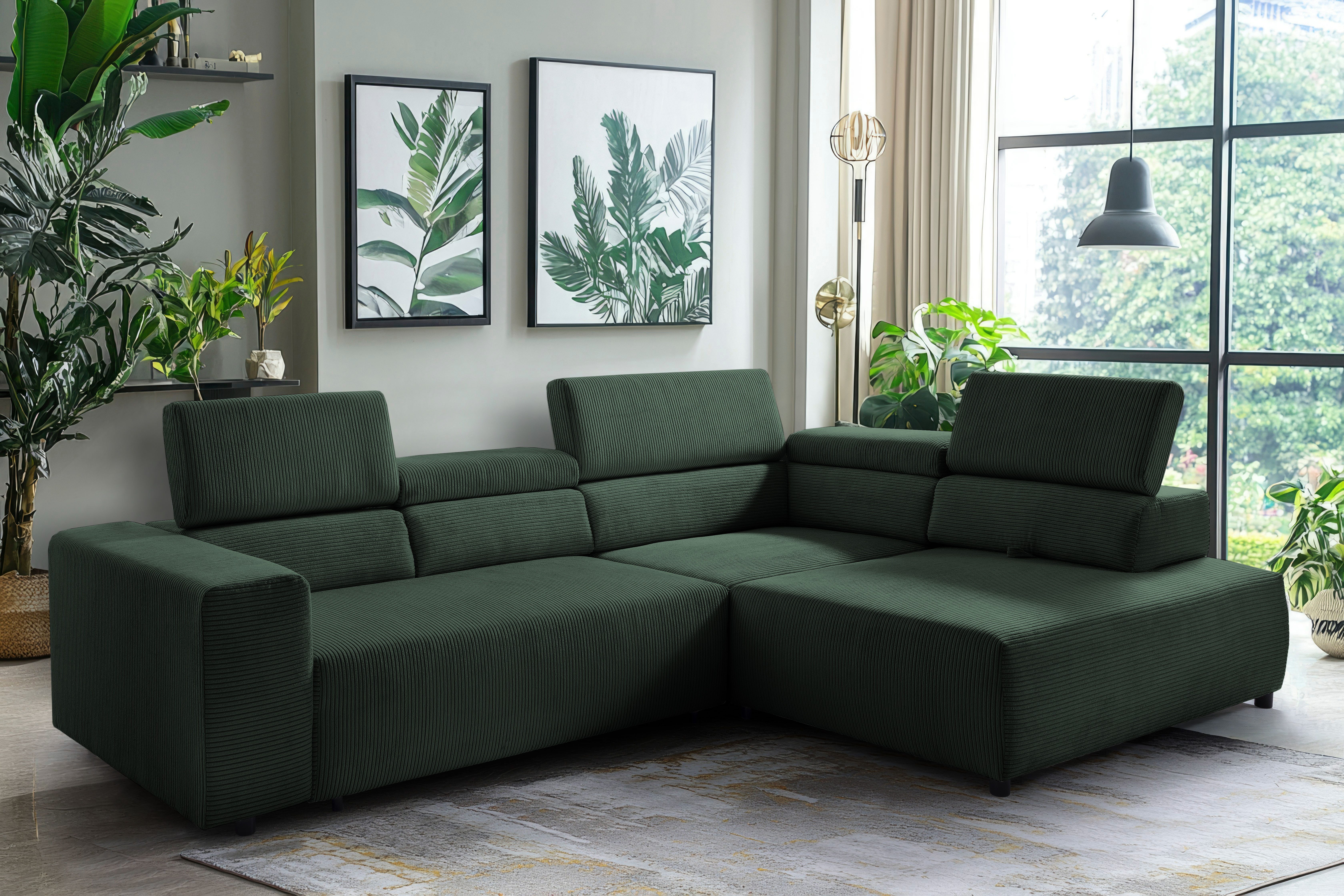 exxpo - sofa fashion Hoekbank VITTORIO incl. hoofdsteun- en zitdiepteverstelling, optioneel met bedfunctie groen, hoekbanken