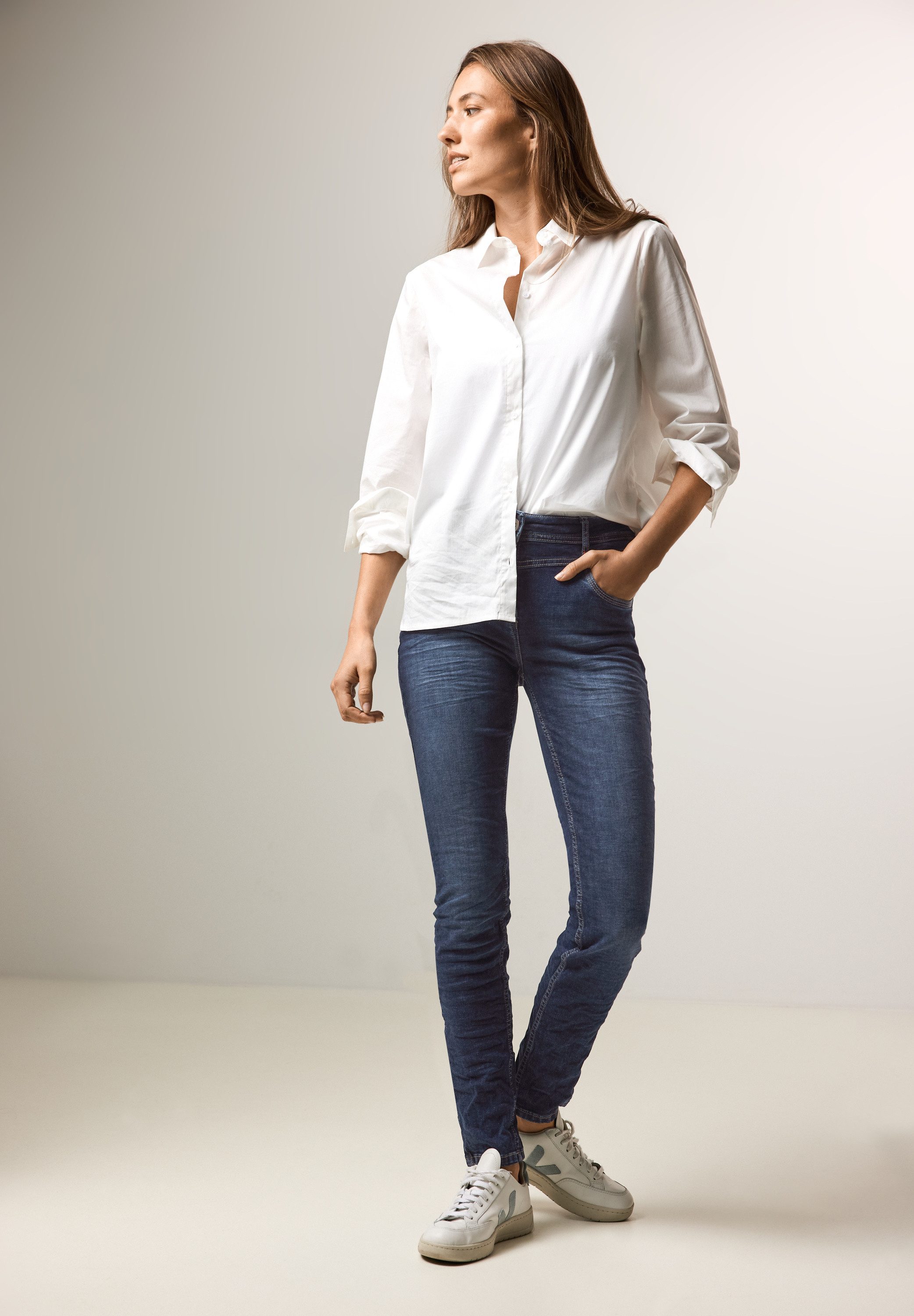 Cecil Slim fit jeans Stijl Vicky in blauwe wassing