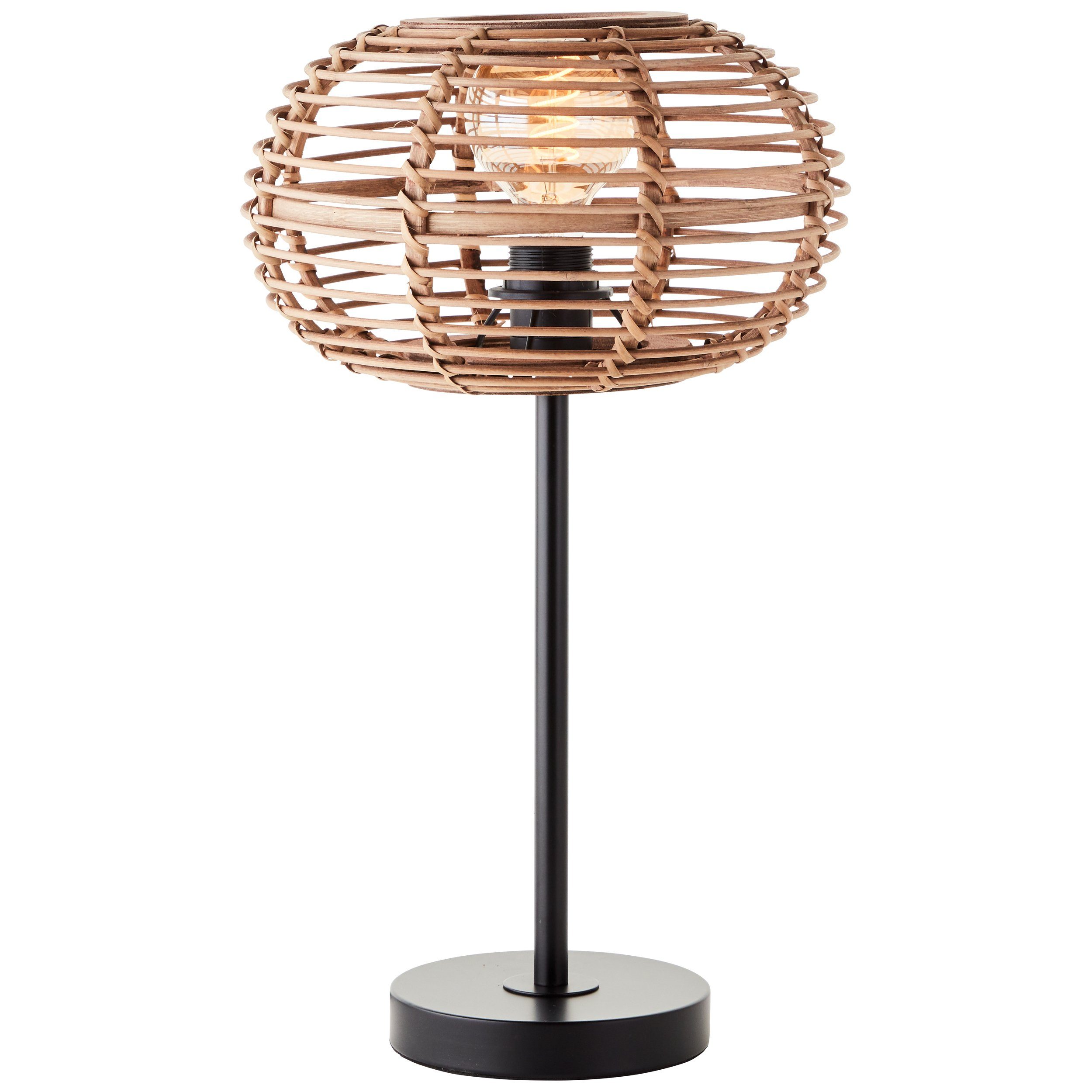 Brilliant Leuchten Tafellamp Woodball met bamboe kap, 49 x 28 cm, e27, matte zwart/natuur