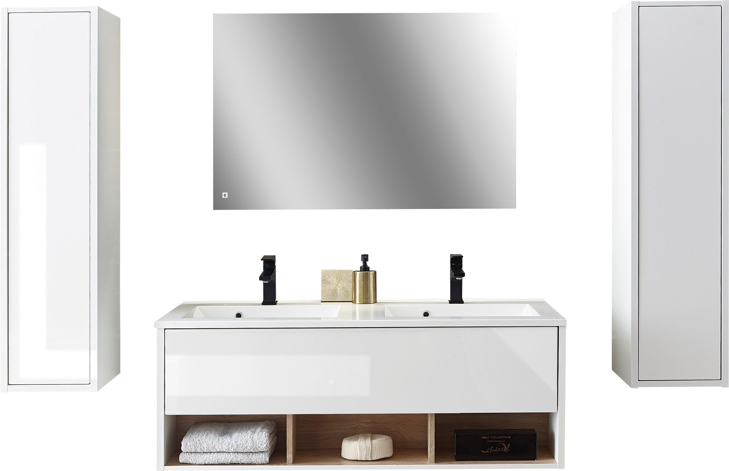 Places of Style Badkamerserie Studio Line, bad in modern ontwerp, 4-delig badkamer Kast, wastafel en spiegel, in twee kleuren beschikbaar, opbergruimte (4-delig)