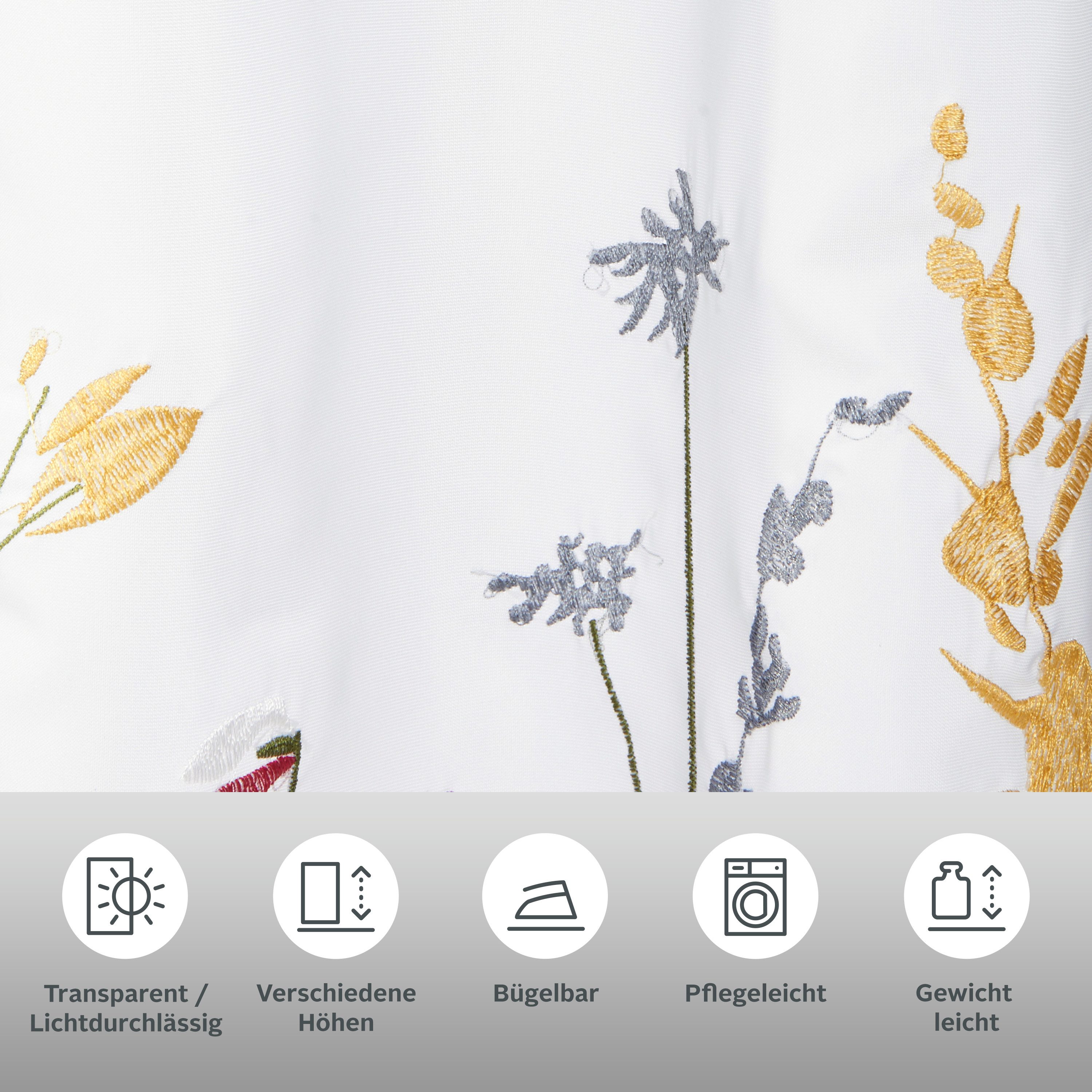 Home affaire Valletje Bille transparant, met aan één zijde geborduurde bloemen, wasbaar (1 stuk)