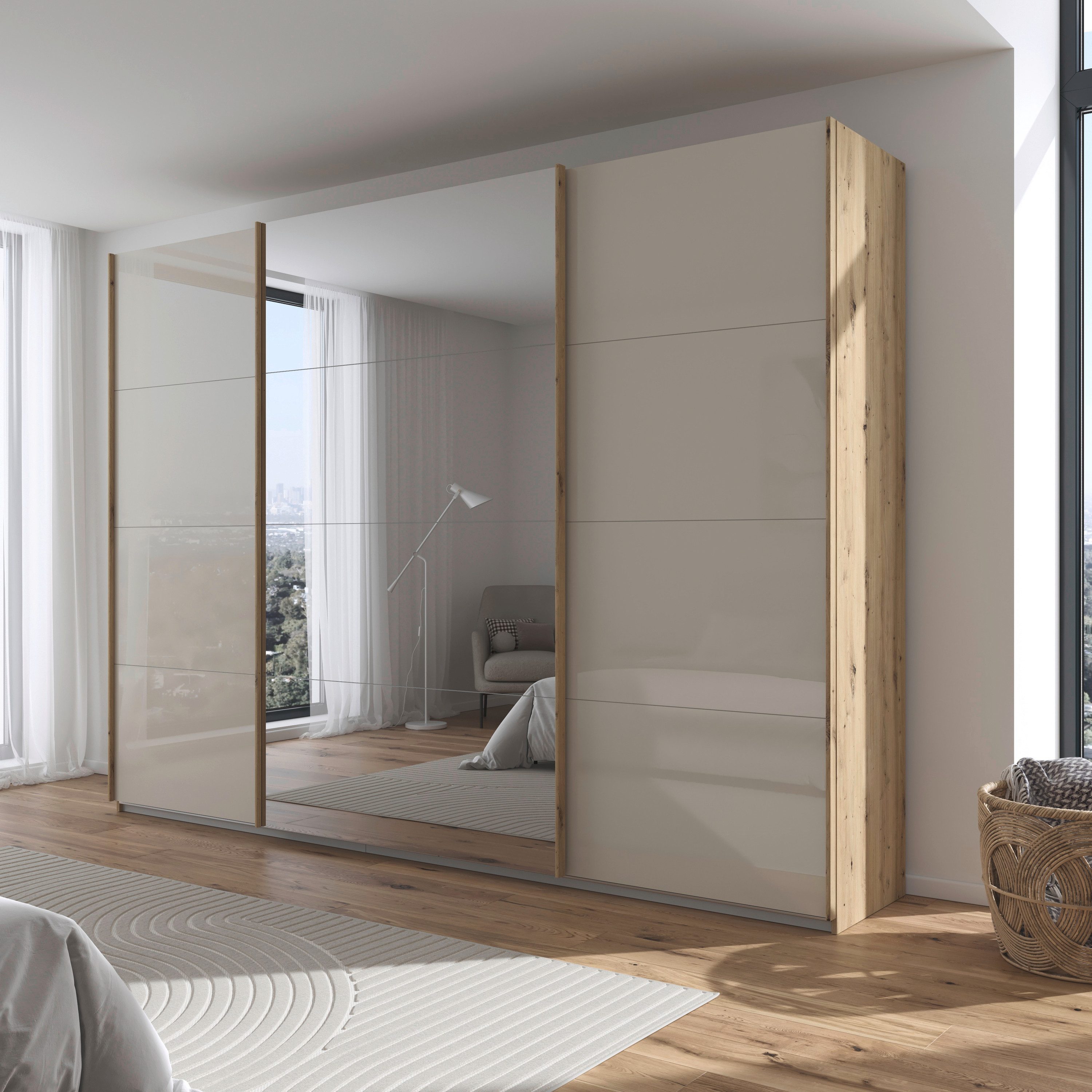 rauch Schuifdeurkast Kledingkasten kast garderobe AGORDO met glazen front doordachte binnenuitrusting, in 4 breedtes en 2 hoogtes made in germany