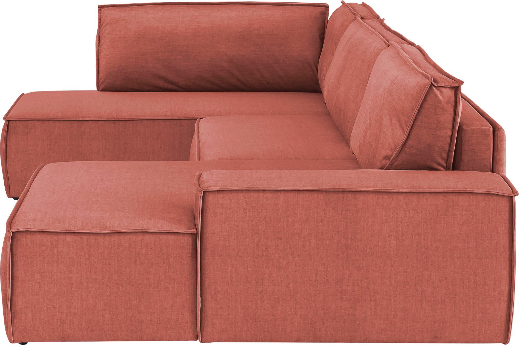 Home affaire Zithoek SHERWOOD 329 cm, U-vorm, slaapbank, Slaapfunctie met bedkist (194x139 cm), cord, vintage, fluweel