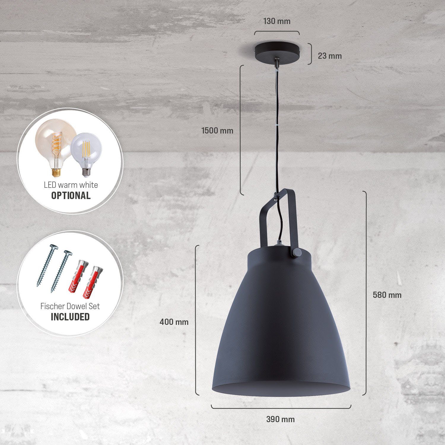 Paco Home Hanglamp BOONE PD Staande lamp modern woonkamer Industrial koplamp design E27