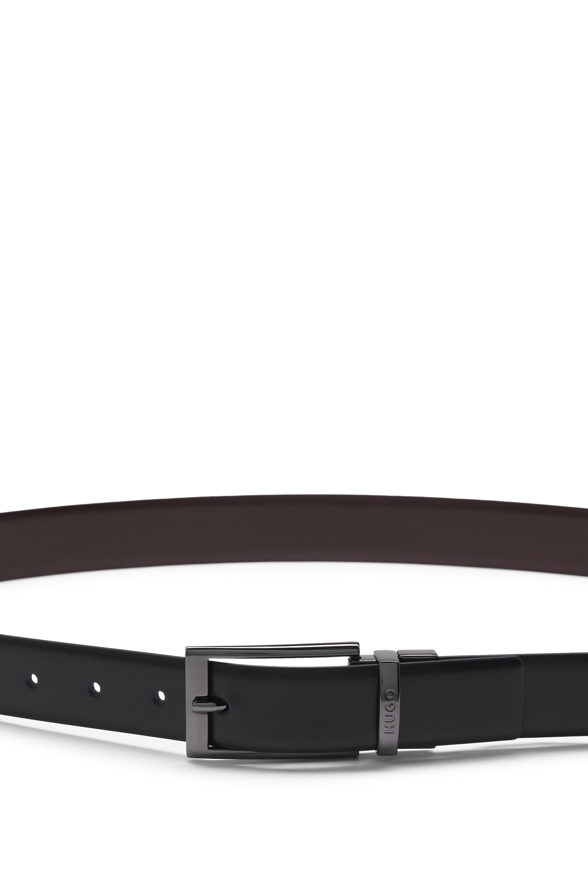 HUGO Leren riem Omkeerbare riem met logo-reliëf op zilveren metalen lus
