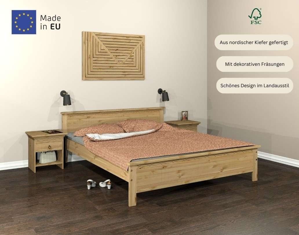 Home affaire Massief houten ledikant Indra, TOPSELLER, landhuisstijl, elegant design, gecertificeerd massief hout