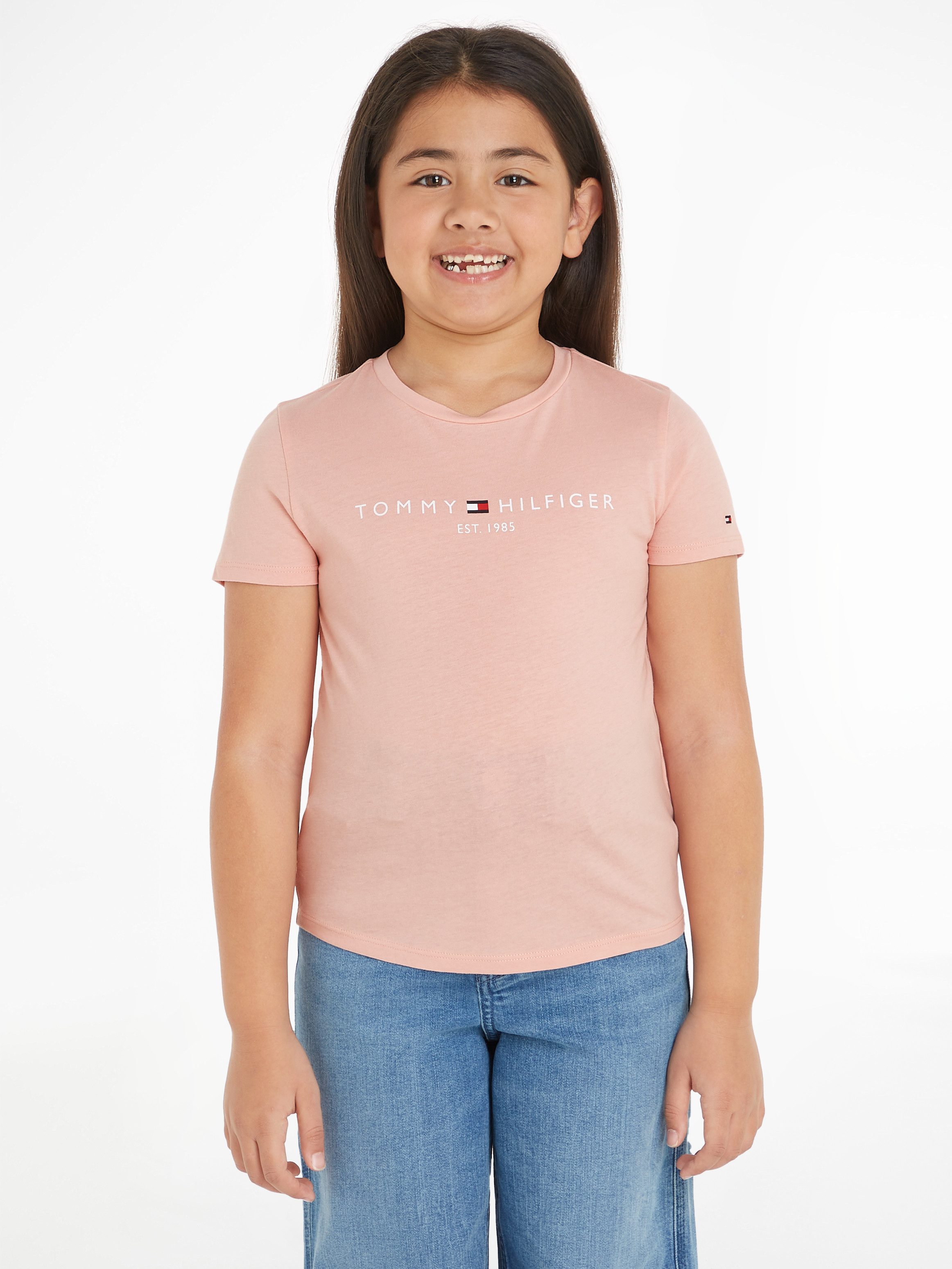 Tommy Hilfiger Shirt met korte mouwen ESSENTIAL TEE S/S met tommy hilfiger logo-opschrift (1-delig) meisjes t-shirts maat 80 roze