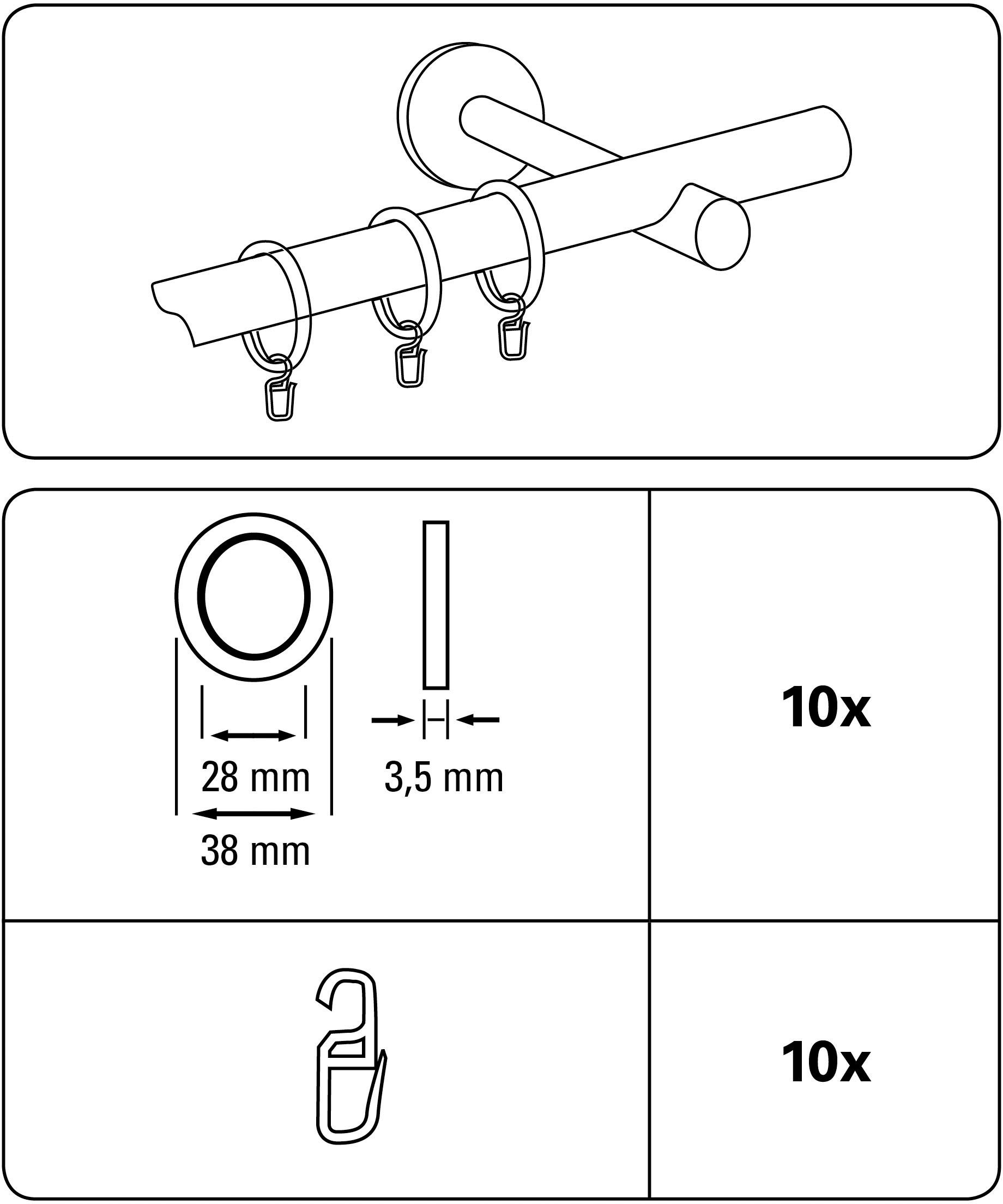 GARDINIA Gordijnring Kreta Serie gordijnroeden set Kreta ø 16x19 mm (10 stuks)