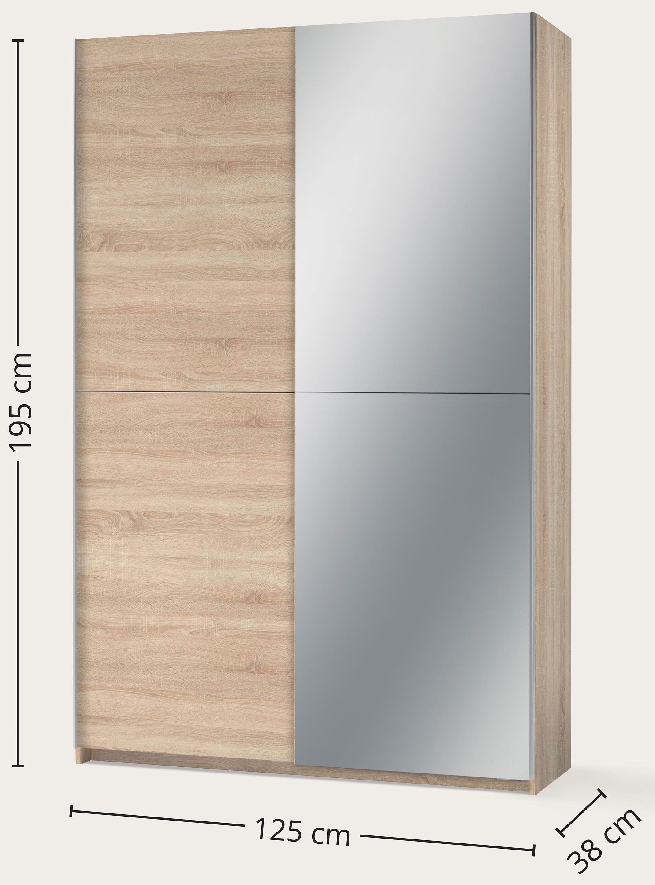 Schlafkontor Zweefdeurkast Heimo / Fast Kast Kledingkast Garderobe weinig diepte, uitschuifbare kledingstang, garderobekast, 6 planken
